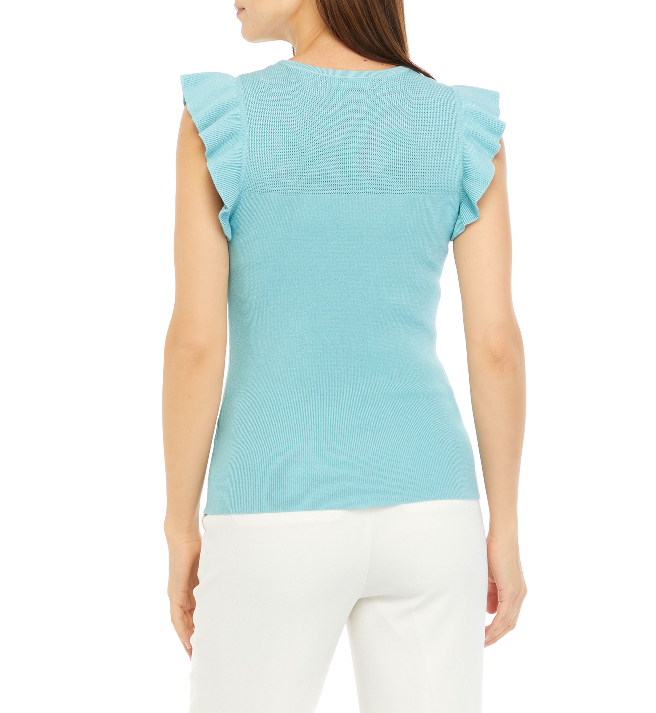Womens Flutter Sleeve Sweater Knit Top