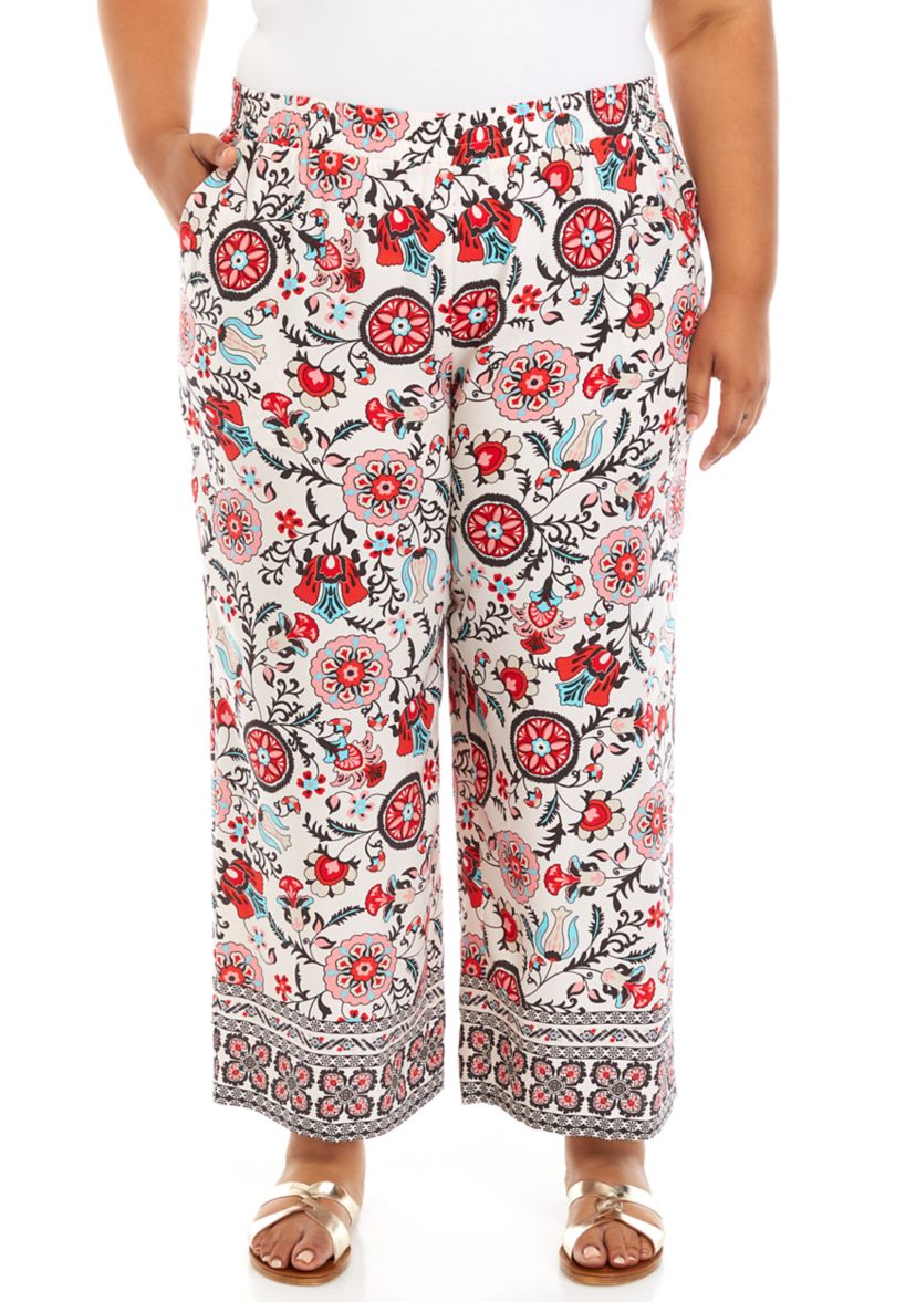 Plus Size Pull On Wide Leg Pants