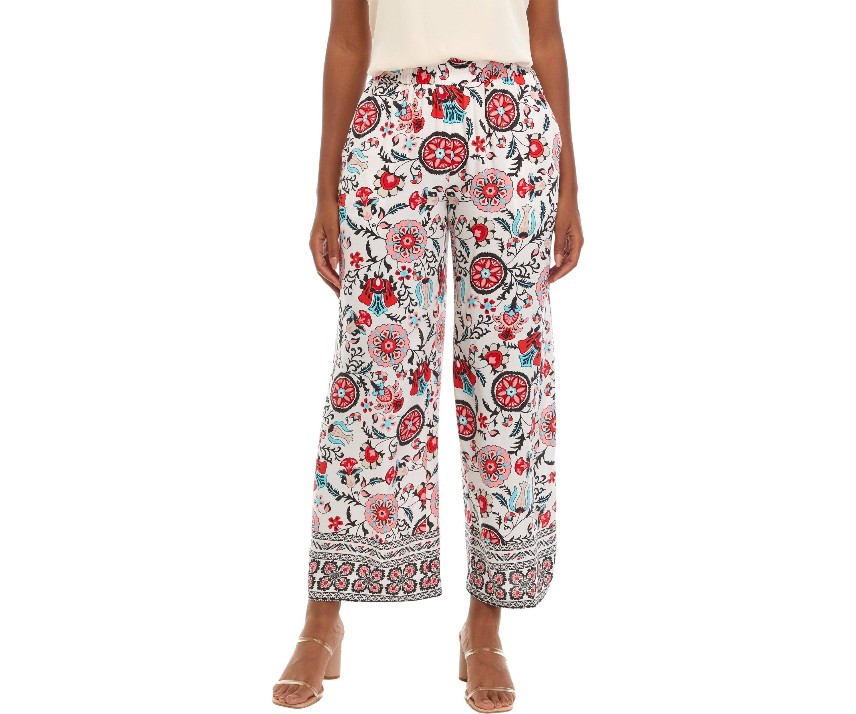 Womens Floral Wide Leg Soft Pants 