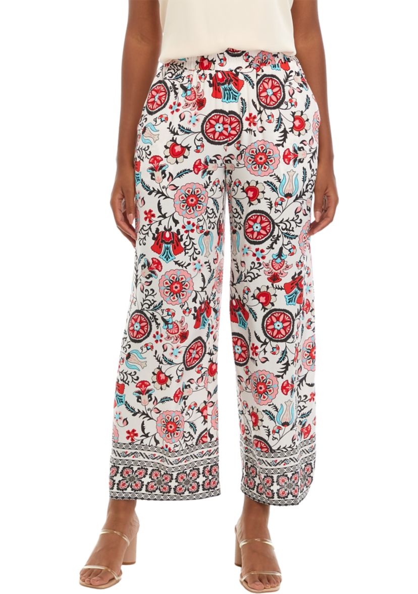 Womens Floral Wide Leg Soft Pants 