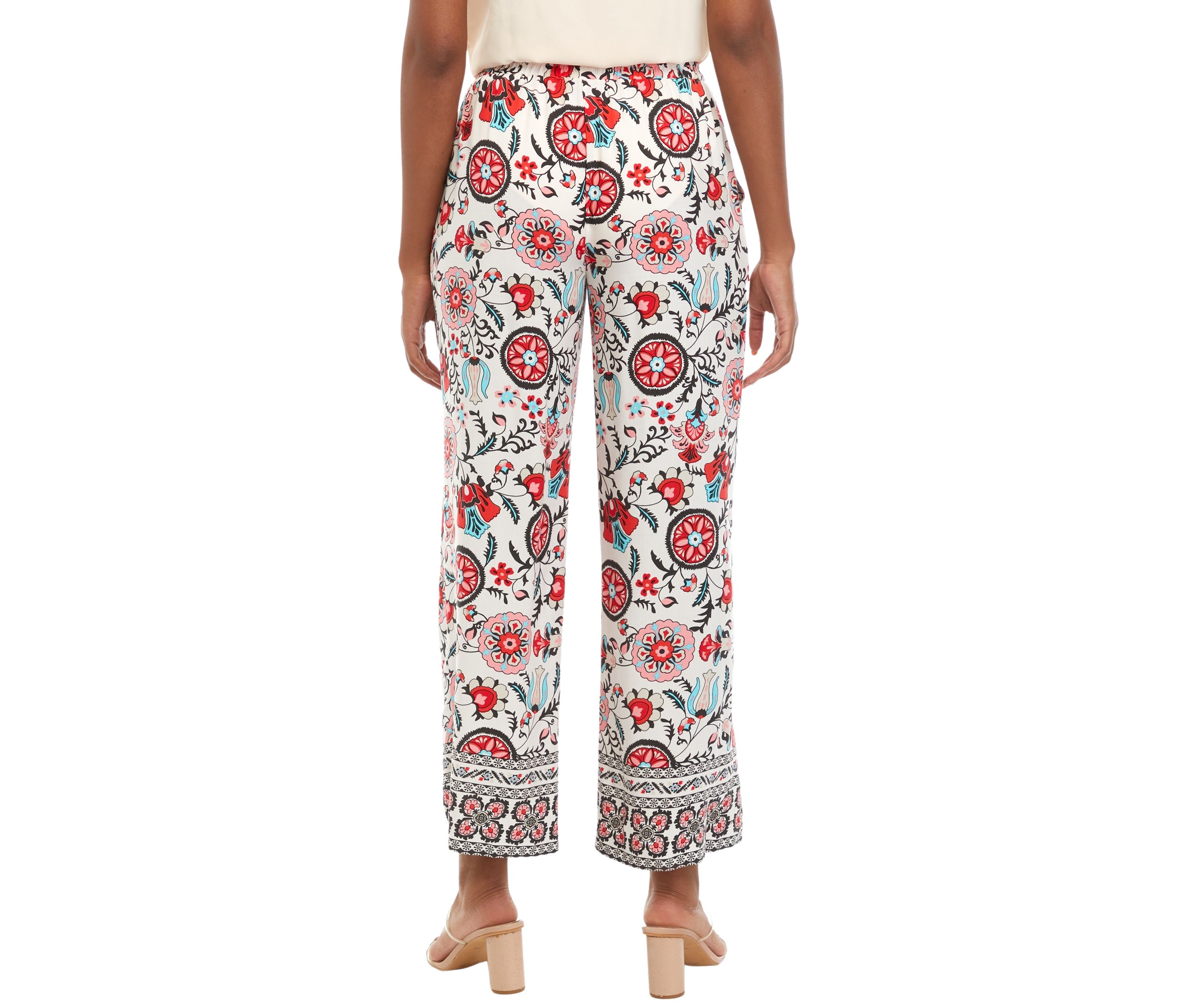 Womens Floral Wide Leg Soft Pants 