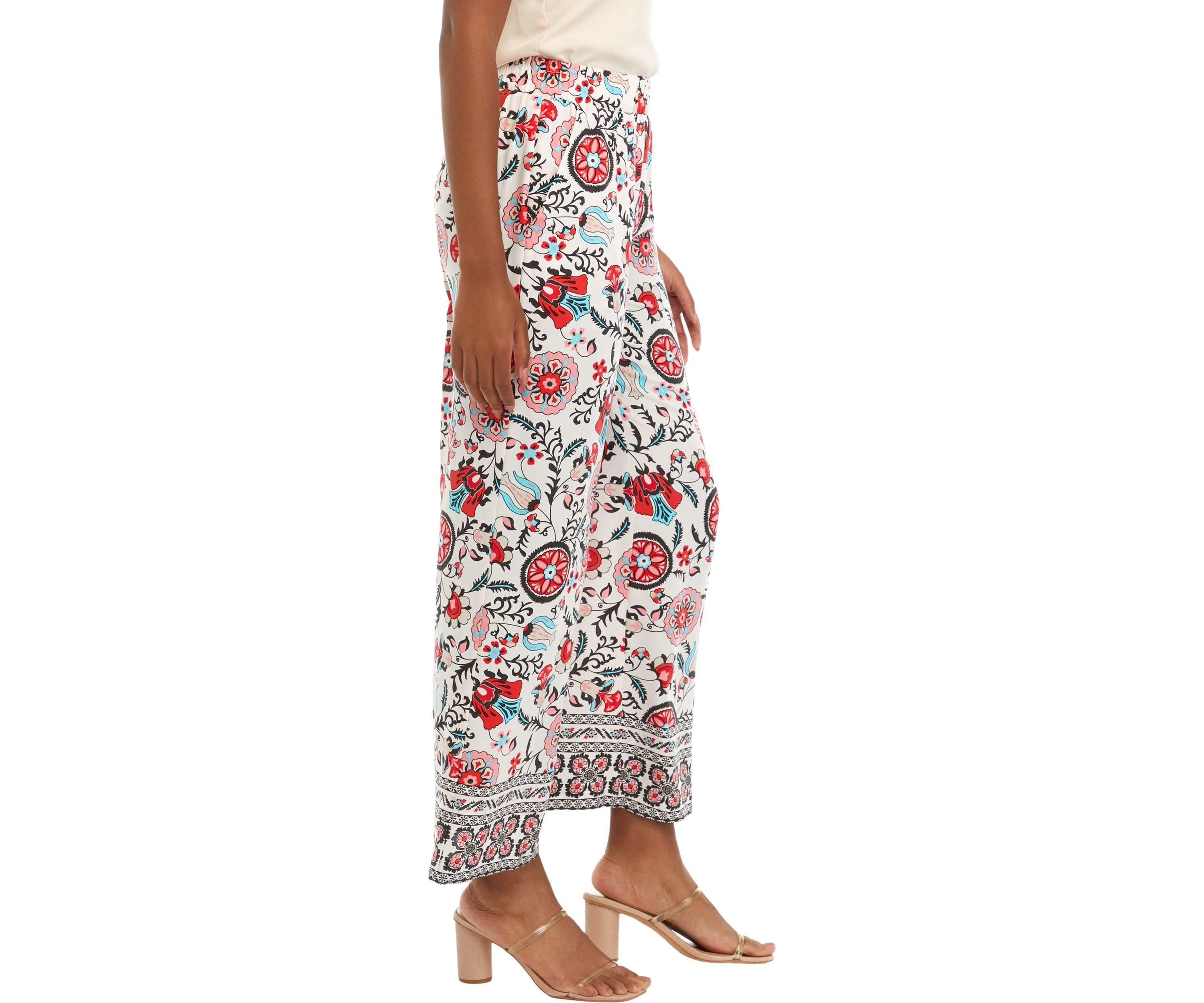 Womens Floral Wide Leg Soft Pants 