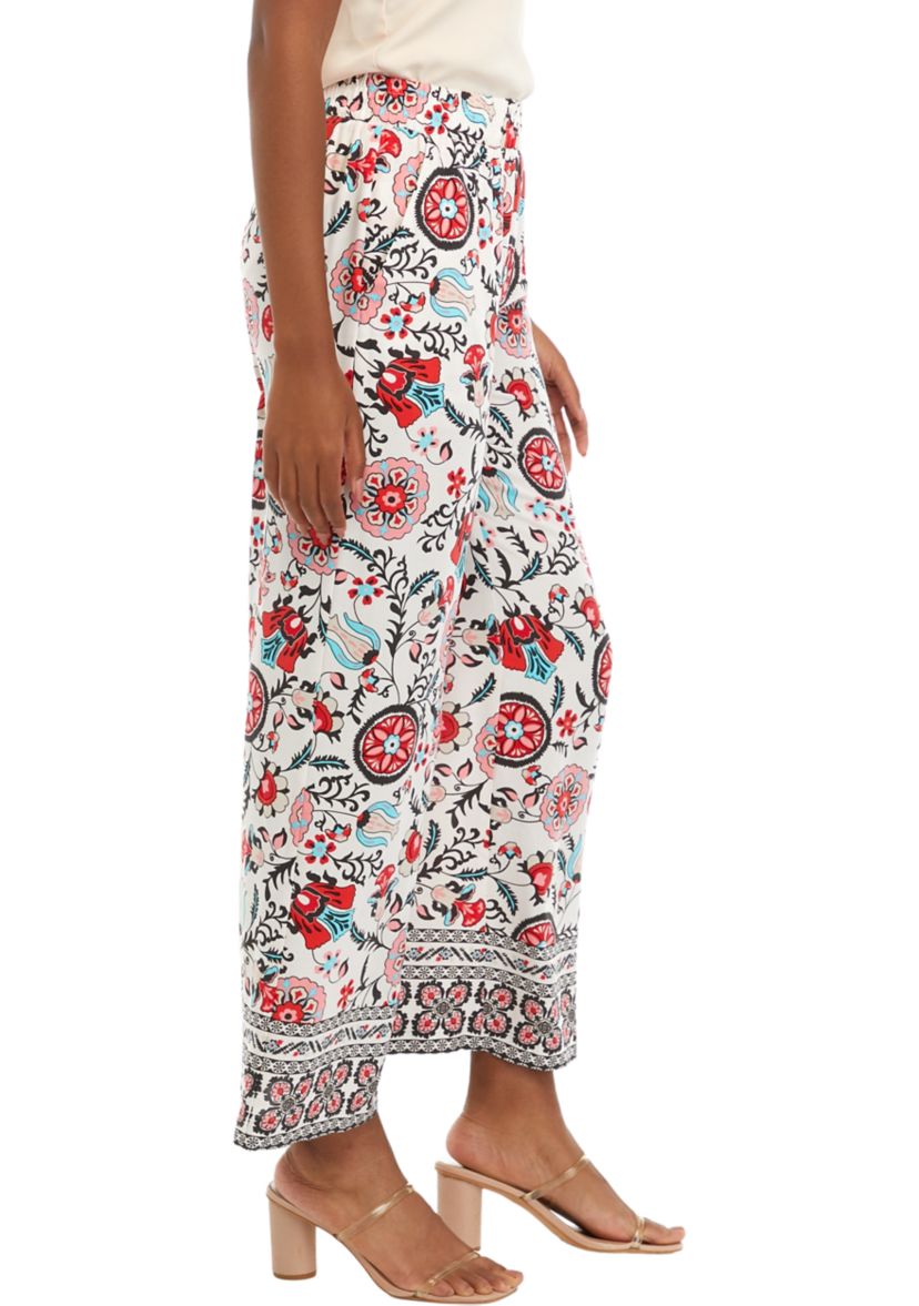 Womens Floral Wide Leg Soft Pants 