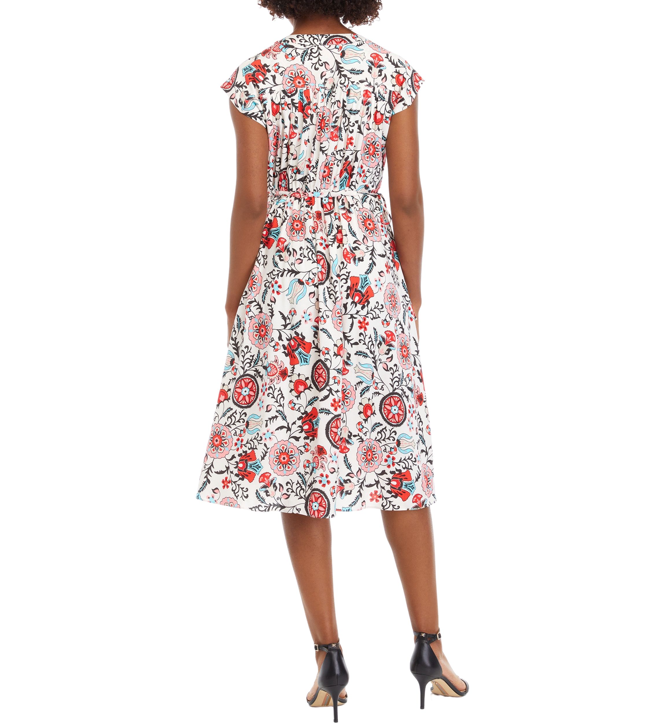 Petite V-Neck Printed Button Down Dress