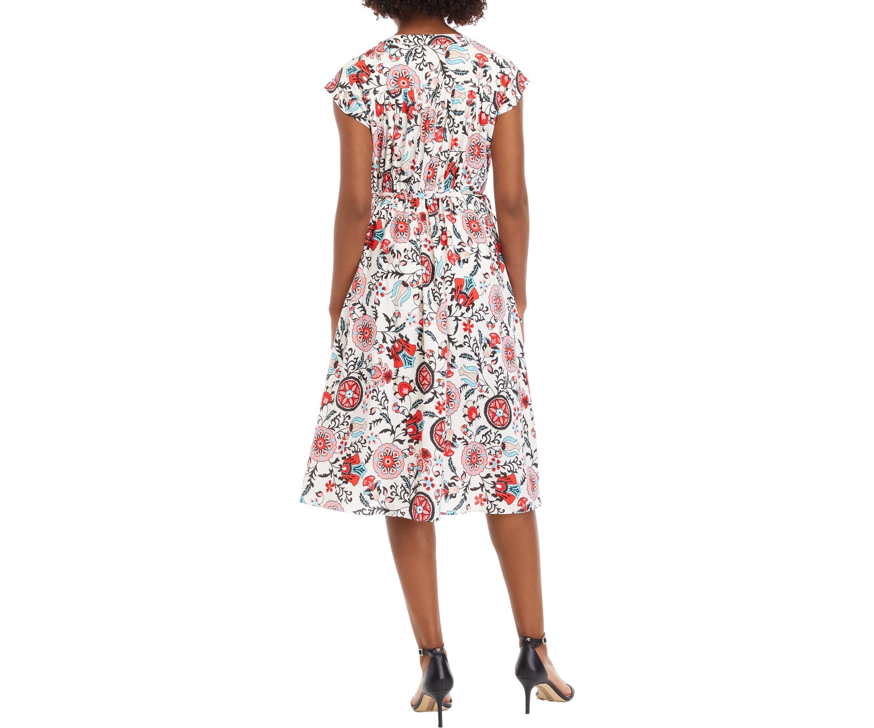Petite V-Neck Printed Button Down Dress