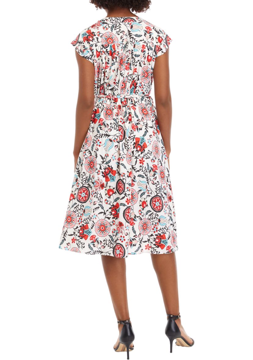 Petite V-Neck Printed Button Down Dress