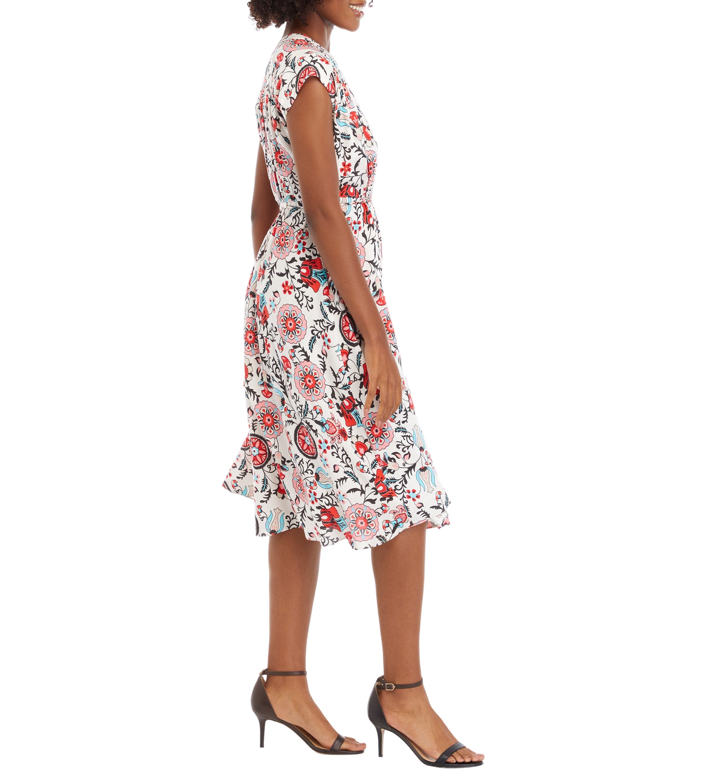 Petite V-Neck Printed Button Down Dress