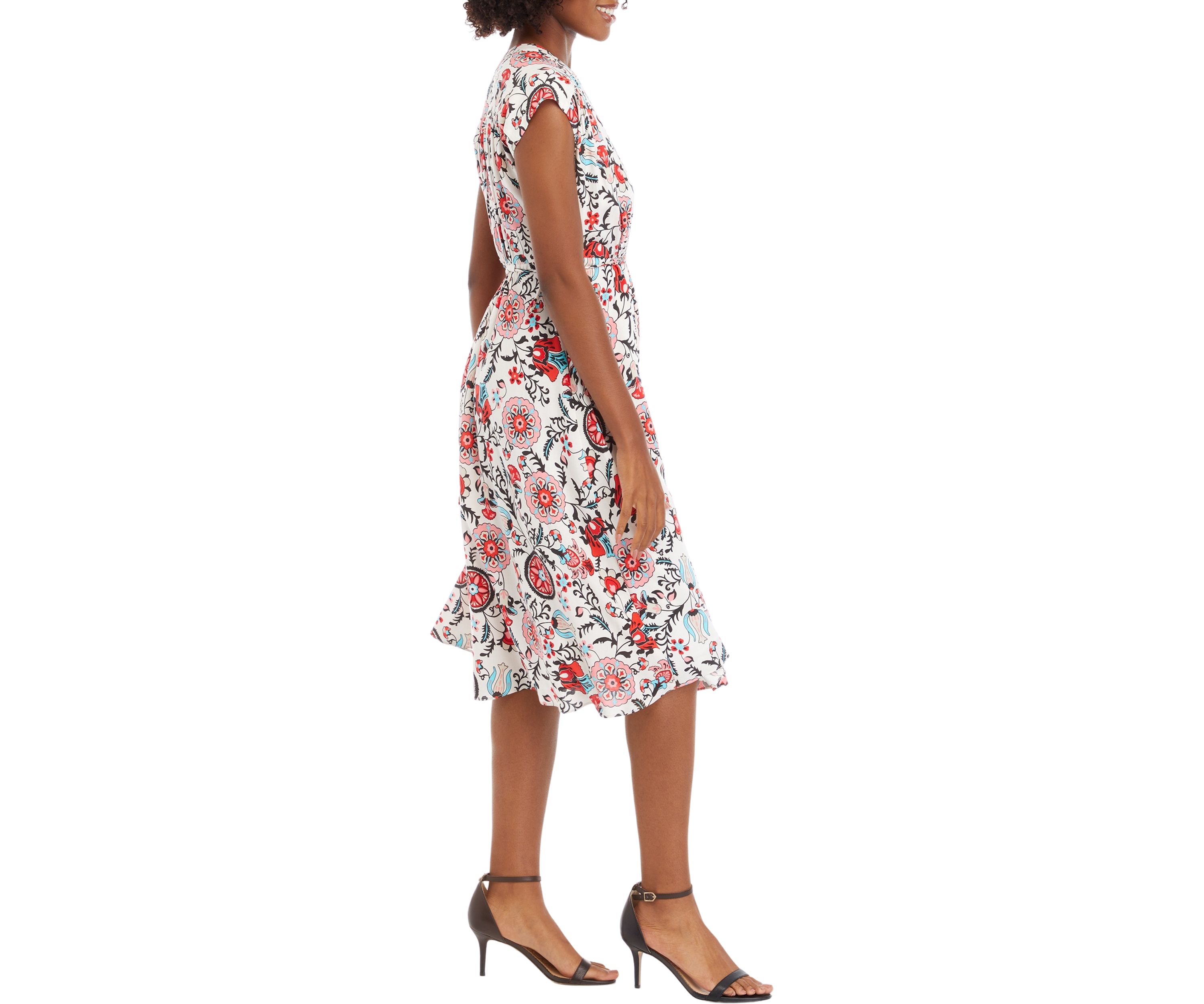 Petite V-Neck Printed Button Down Dress