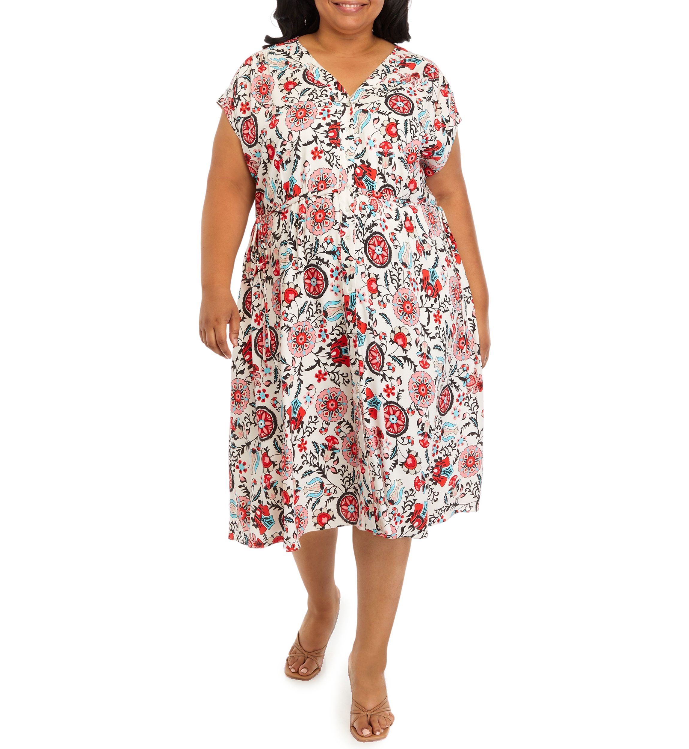 Plus Size V-Neck Button Down Dress