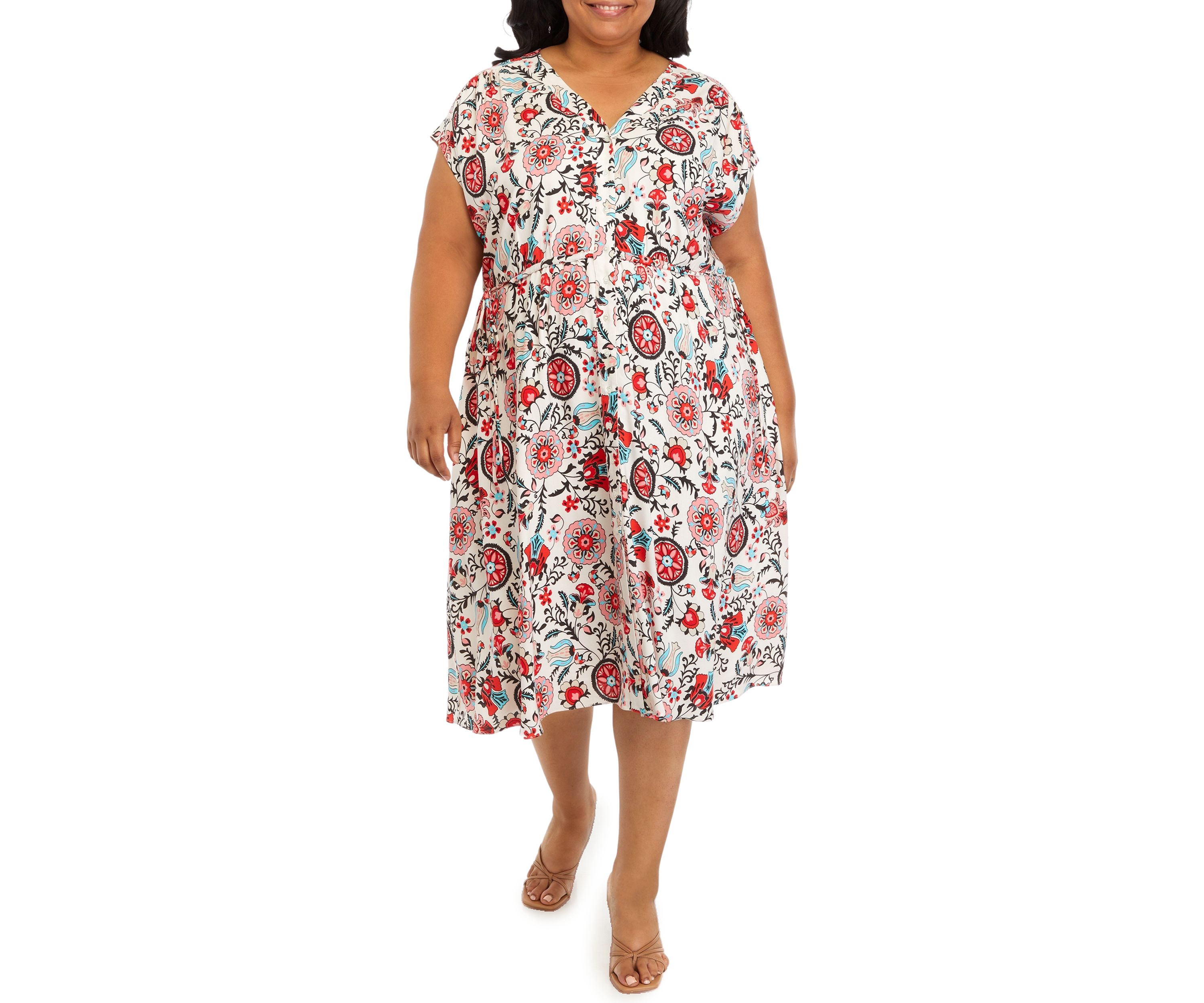 Plus Size V-Neck Button Down Dress