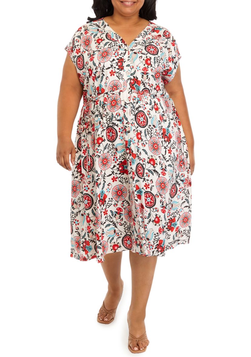 Plus Size V-Neck Button Down Dress
