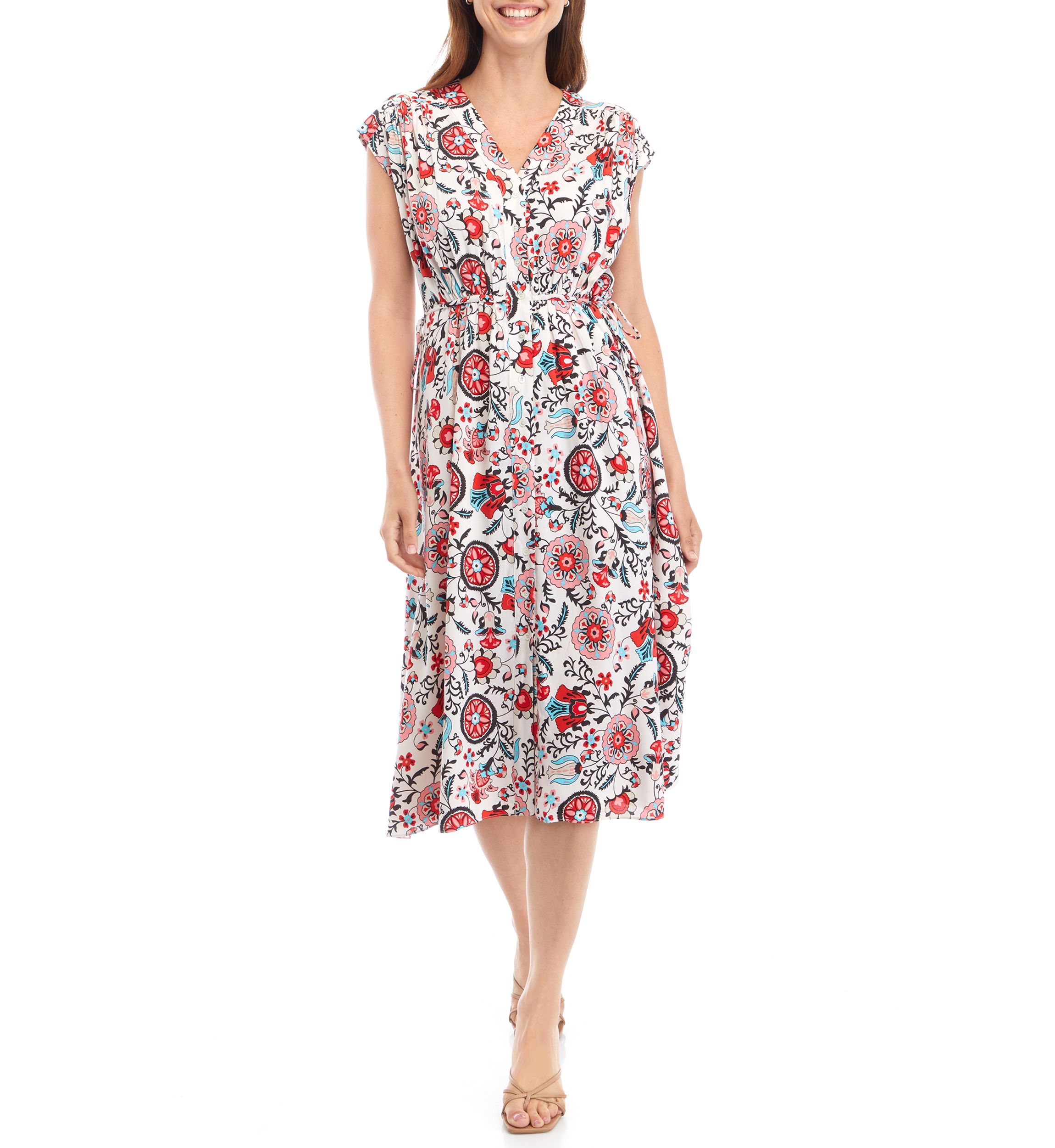 Womens Short Sleeve Floral Shirtdress