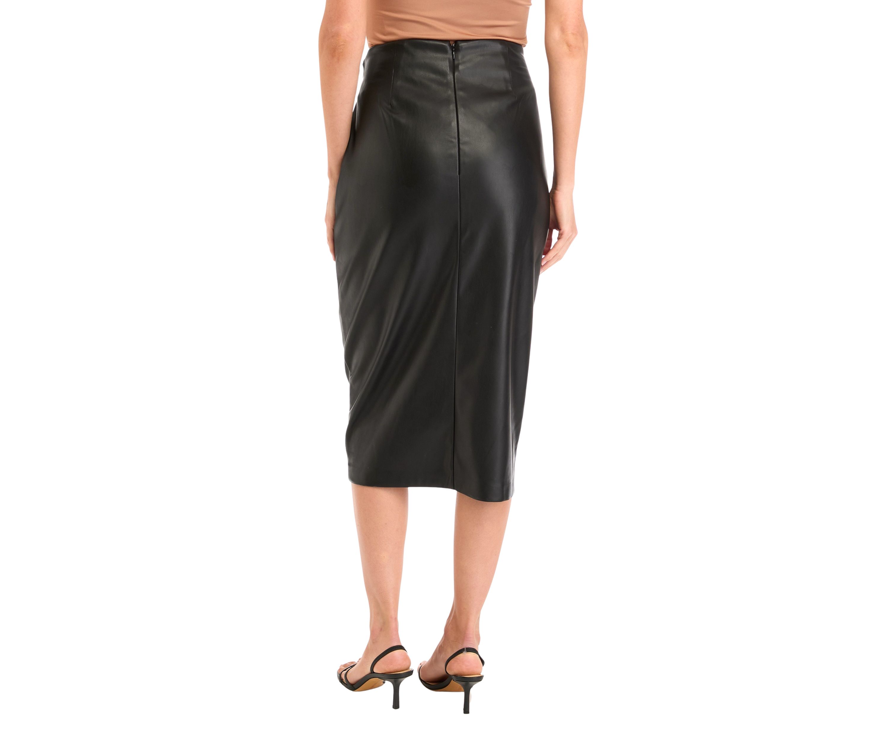 Womens Vegan Leather Midi Wrap Skirt