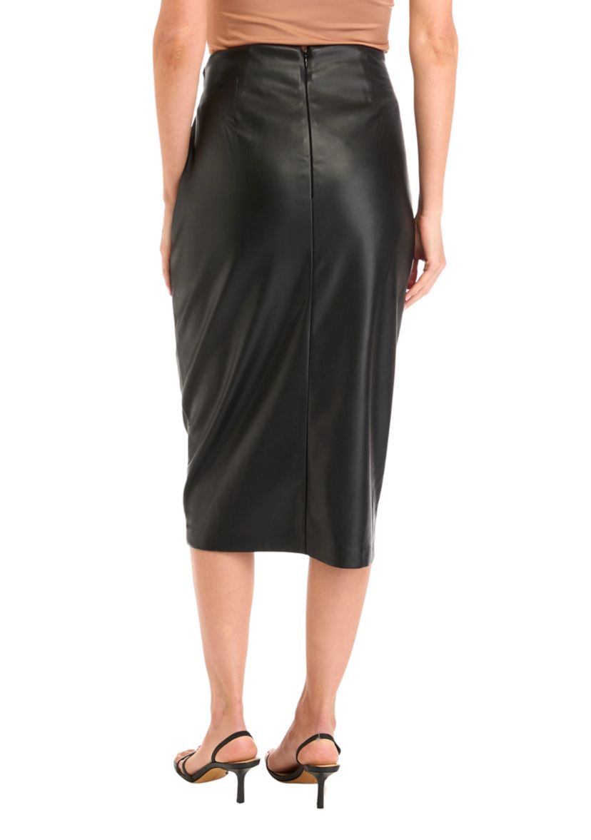 Womens Vegan Leather Midi Wrap Skirt