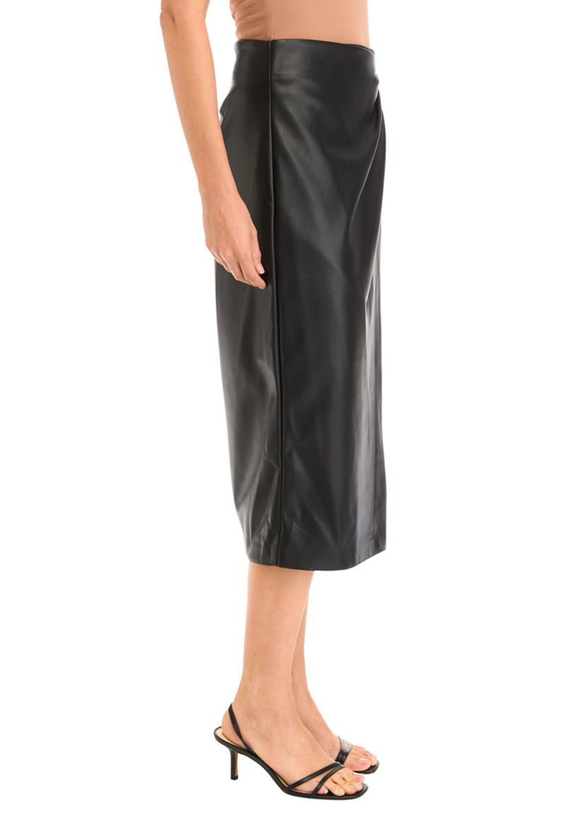 Womens Vegan Leather Midi Wrap Skirt