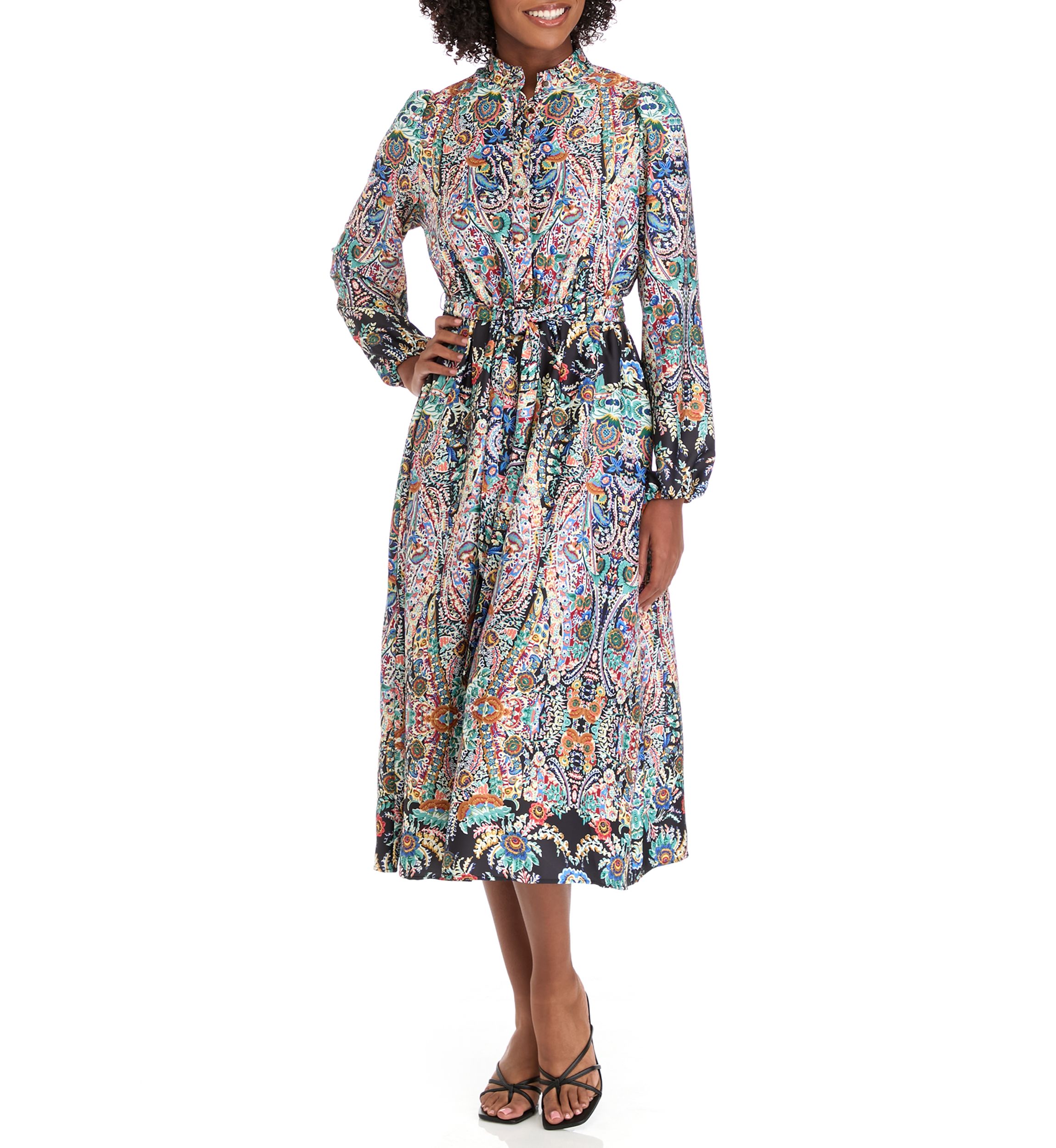 Womens Royal Garden Print Satin Midi Dress