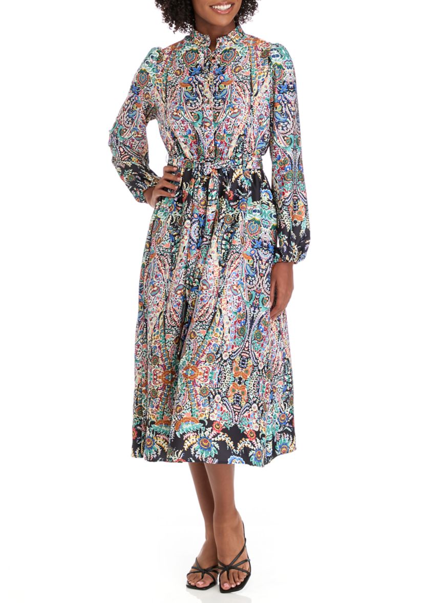 Womens Royal Garden Print Satin Midi Dress