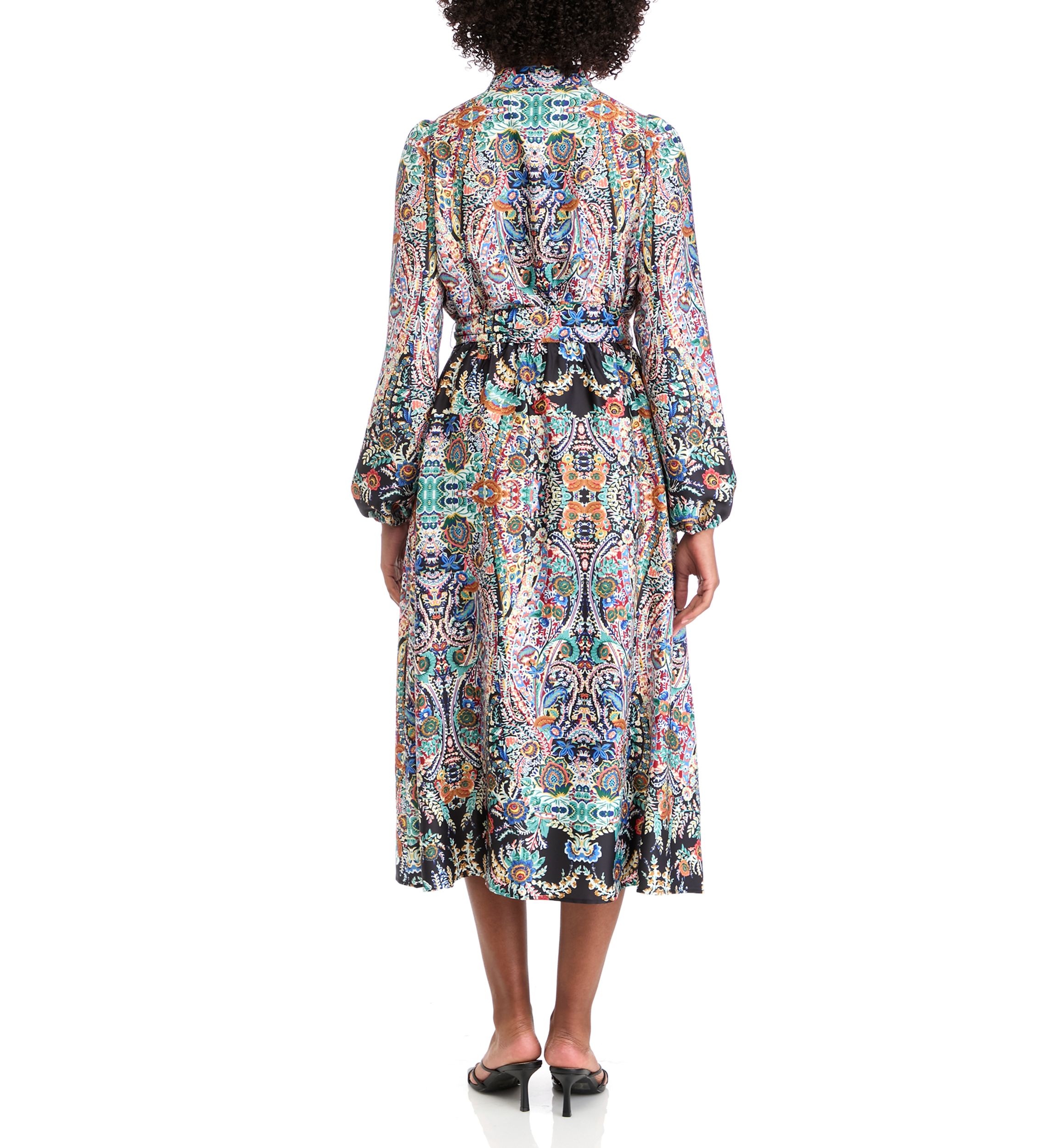 Womens Royal Garden Print Satin Midi Dress