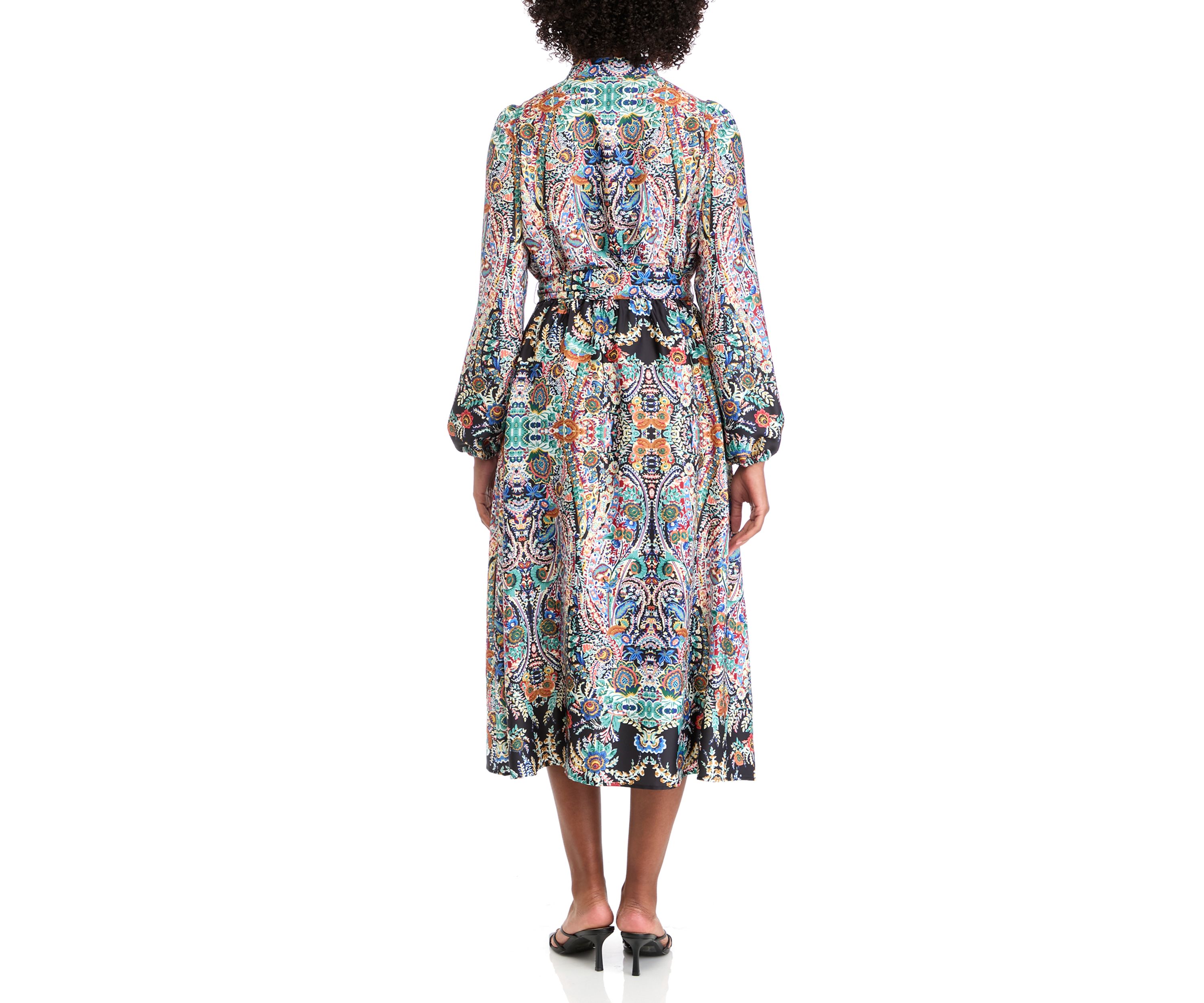 Womens Royal Garden Print Satin Midi Dress