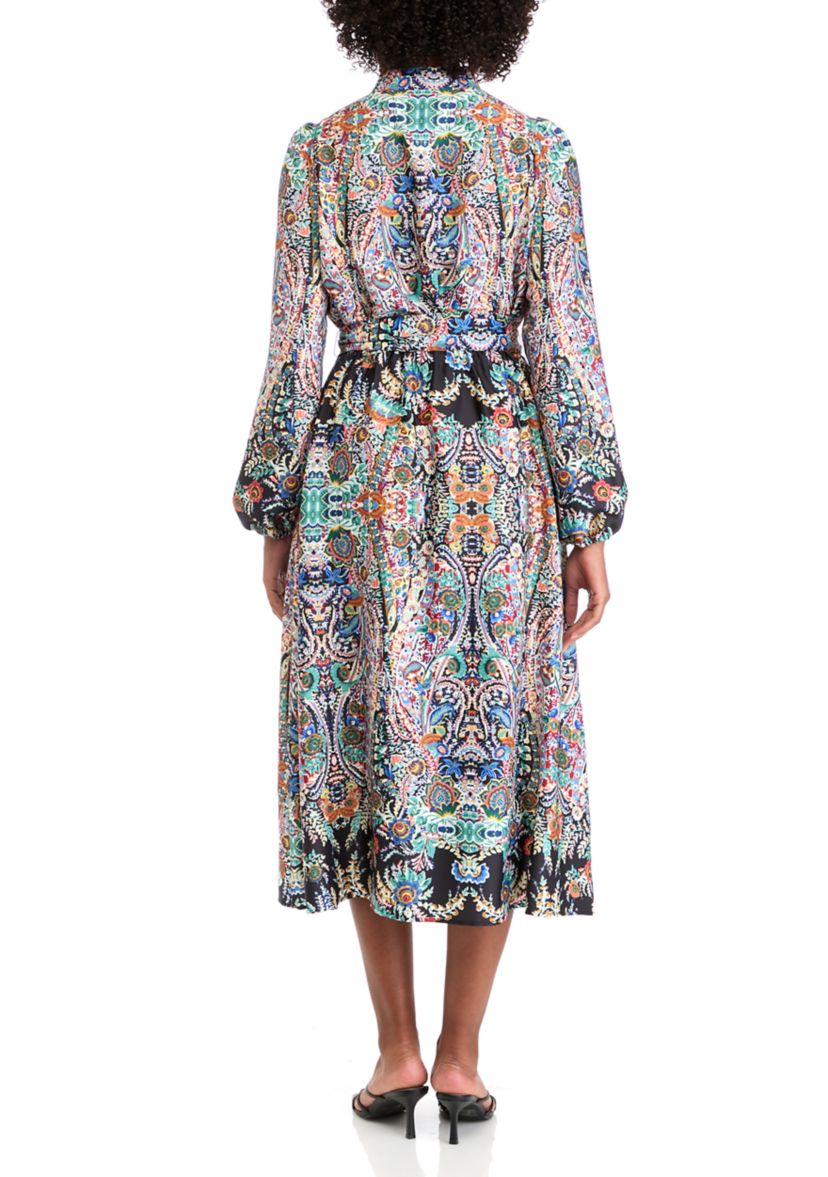 Womens Royal Garden Print Satin Midi Dress