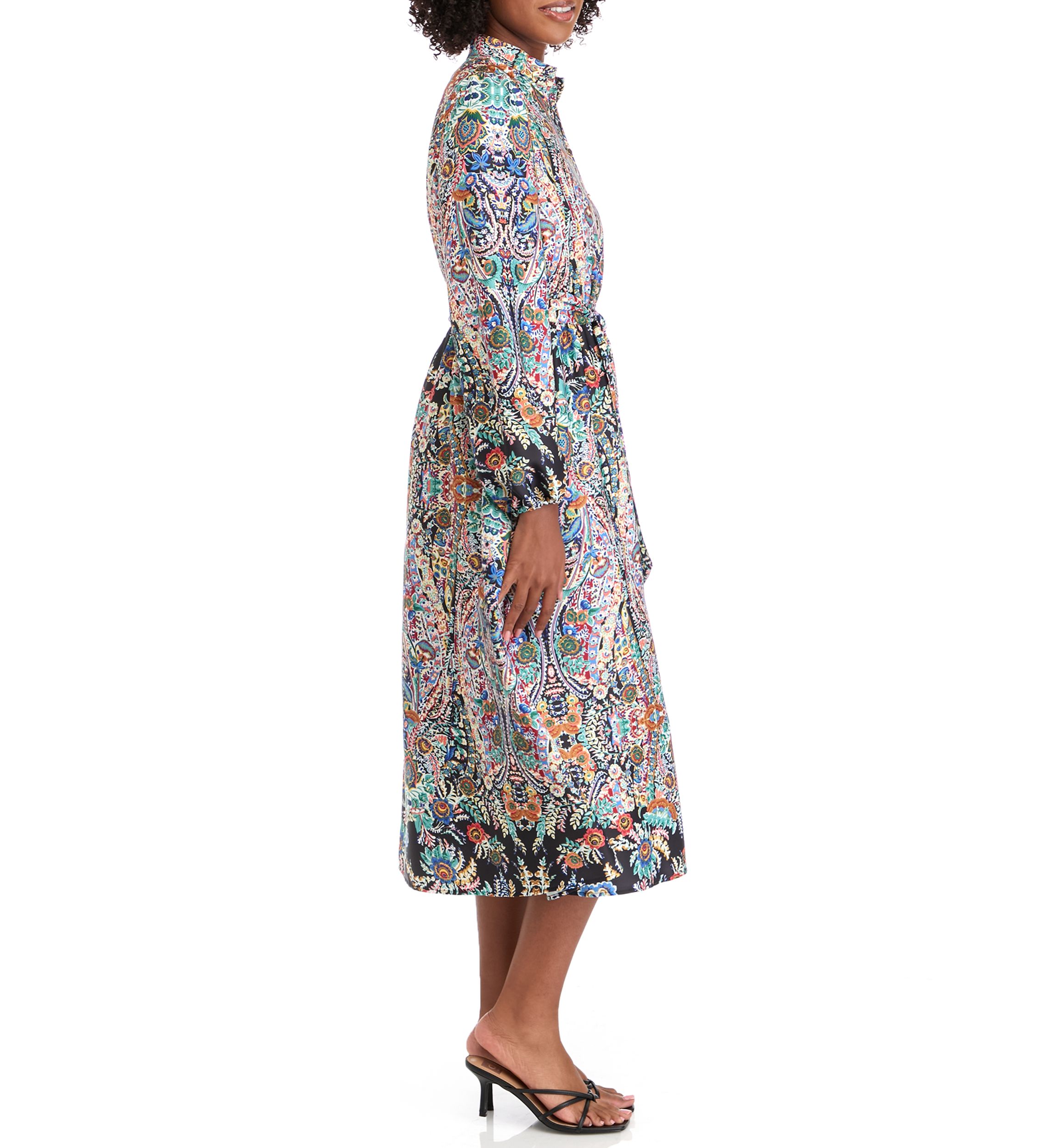 Womens Royal Garden Print Satin Midi Dress