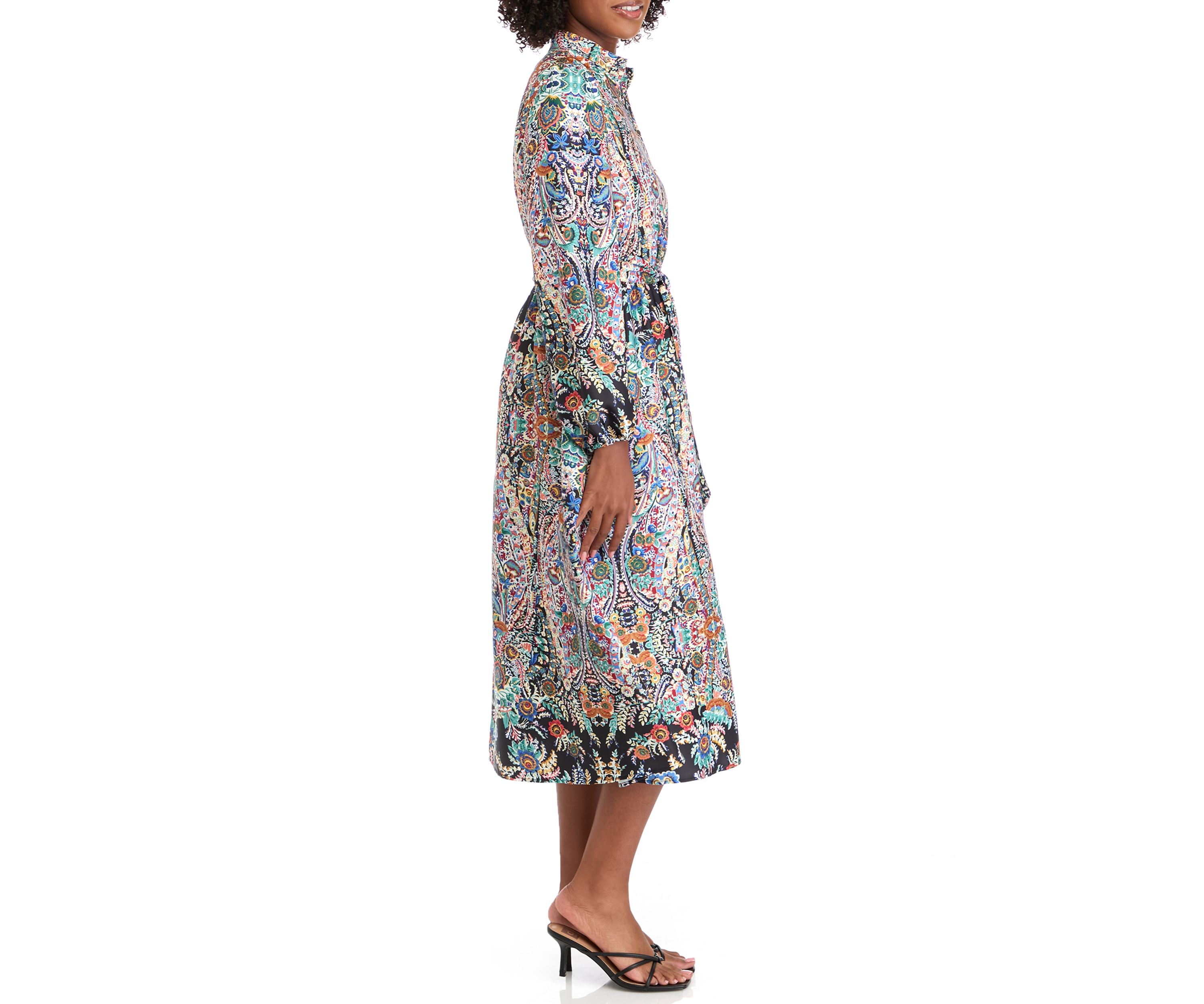 Womens Royal Garden Print Satin Midi Dress