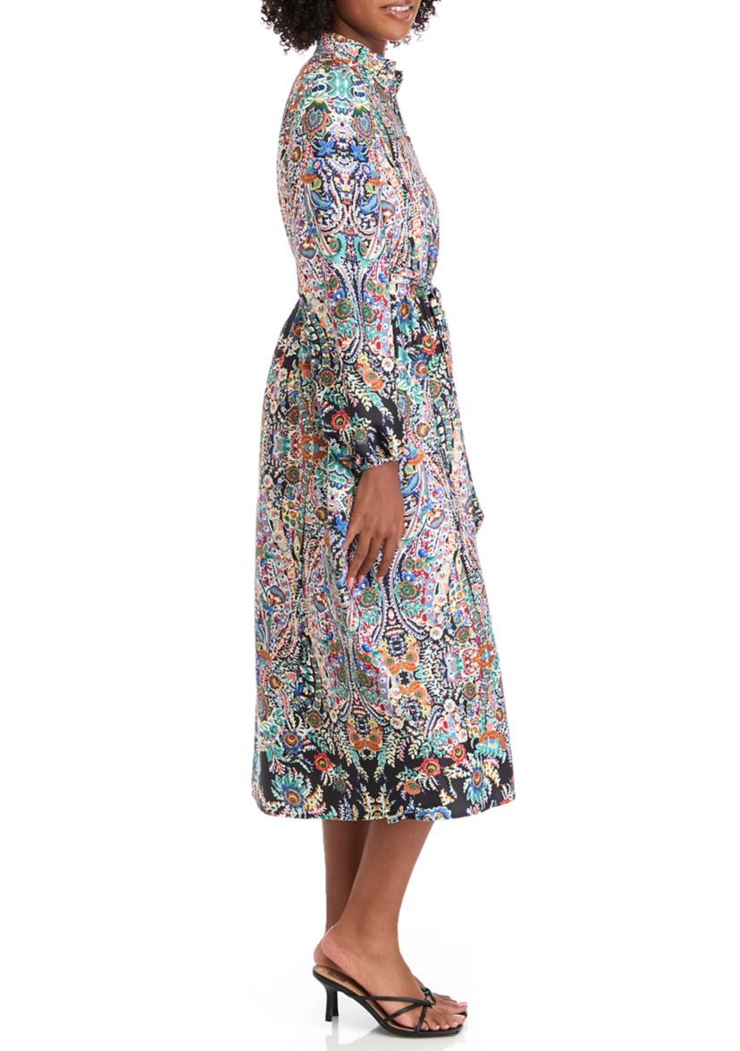 Womens Royal Garden Print Satin Midi Dress