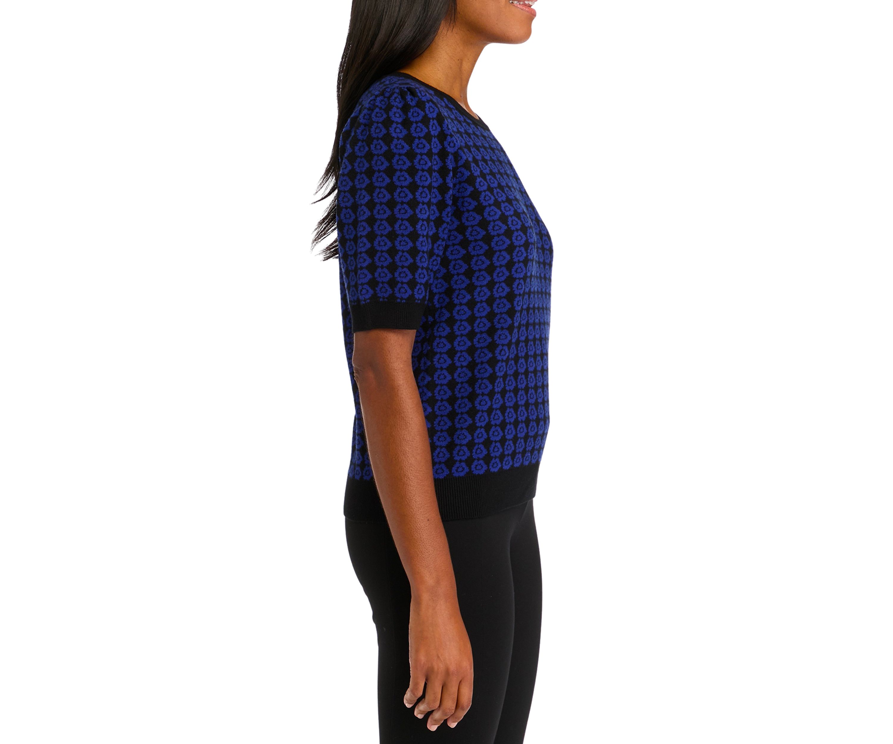Womens Blouson Sleeve Floral Crew Neck Sweater