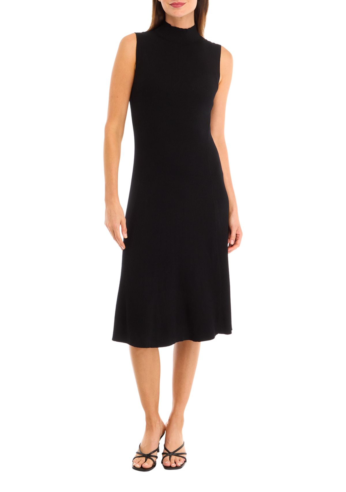 Womens Sleeveless Mock Neck Ribbed Dress