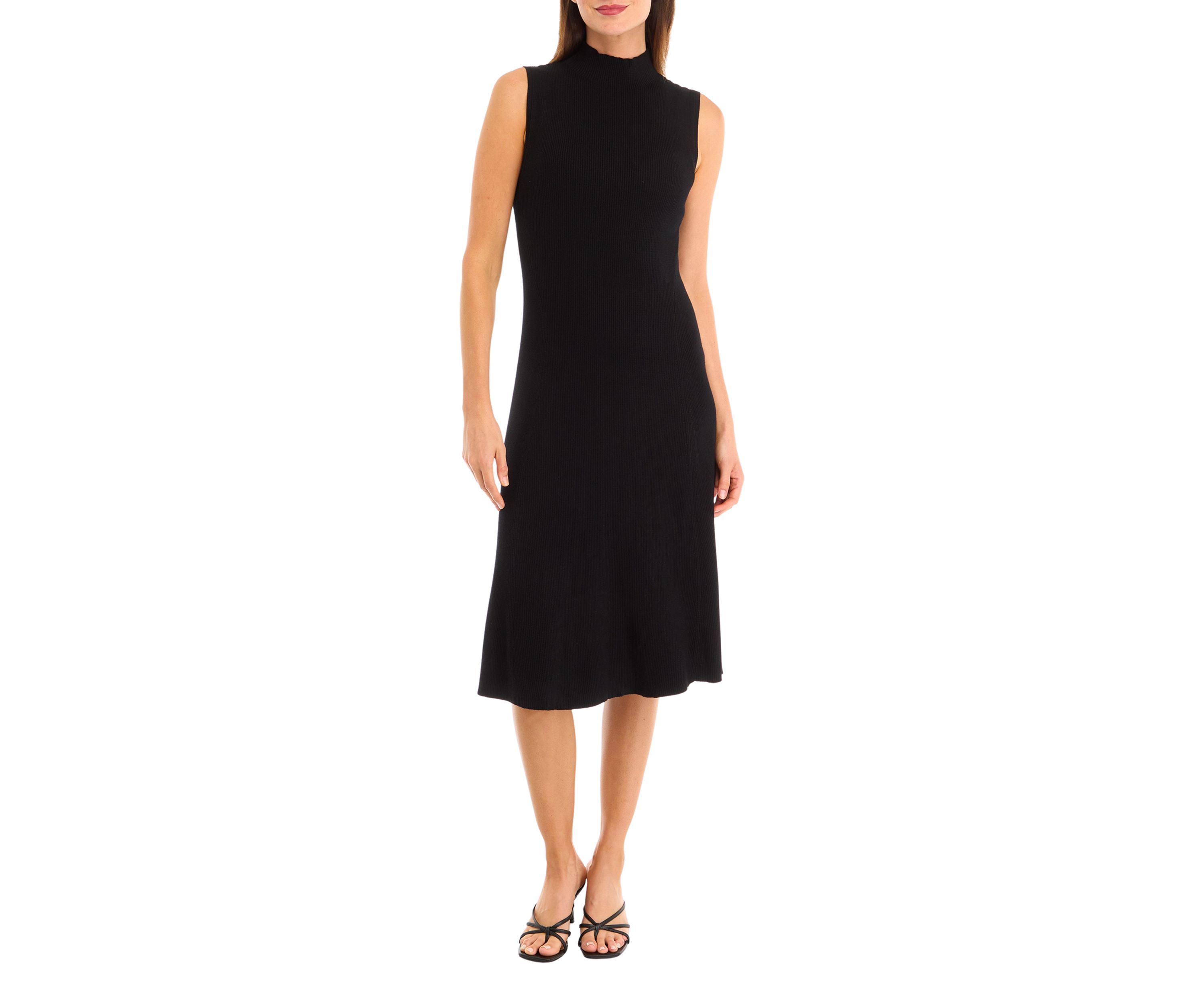 Womens Sleeveless Mock Neck Ribbed Dress