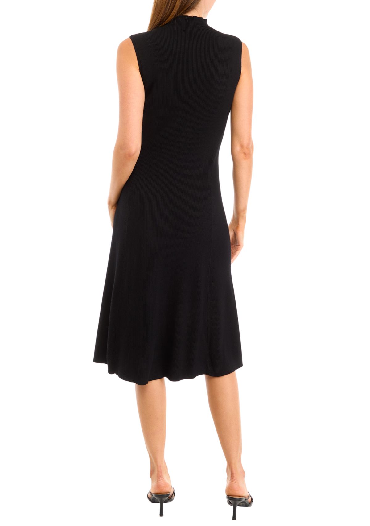 Womens Sleeveless Mock Neck Ribbed Dress