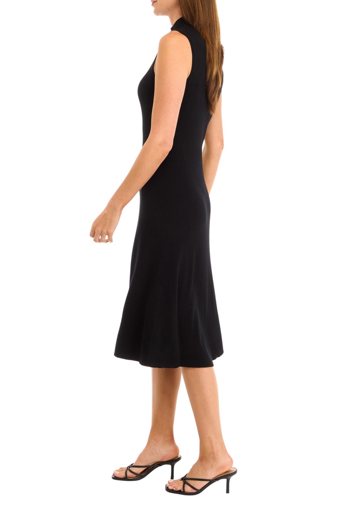 Womens Sleeveless Mock Neck Ribbed Dress