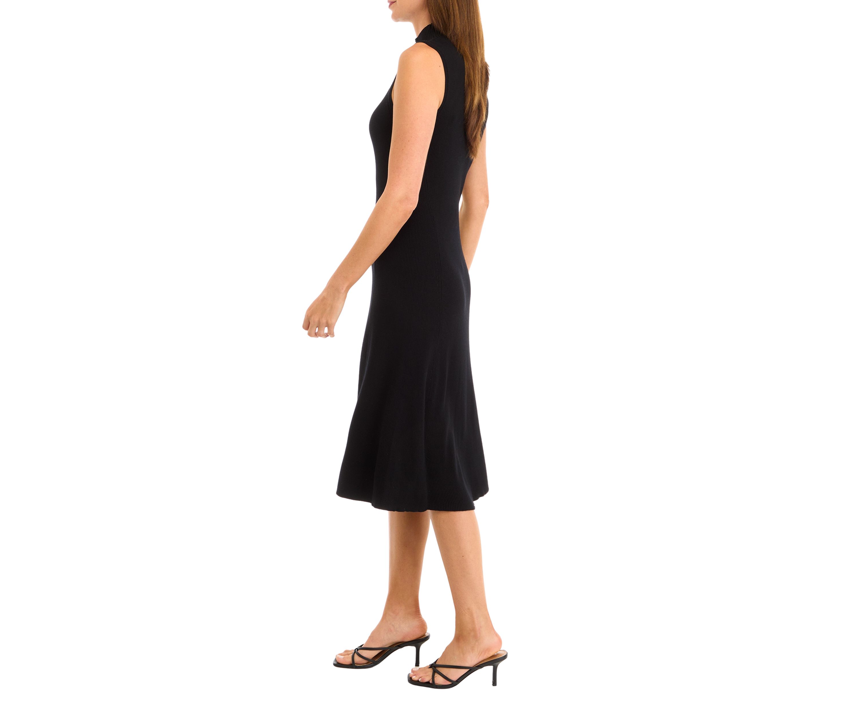 Womens Sleeveless Mock Neck Ribbed Dress