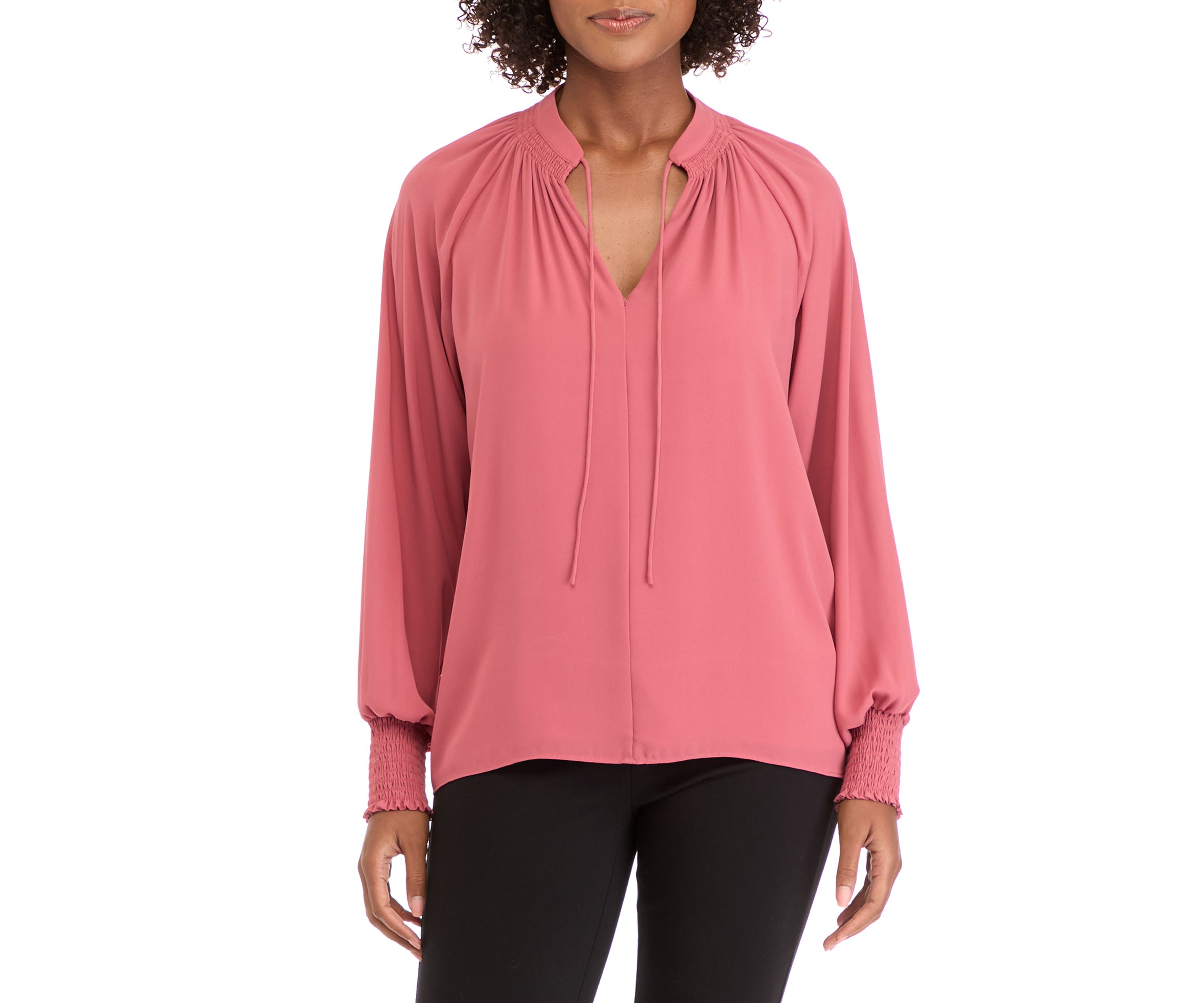  Womens Blouson Sleeve V-Neck Blouse 