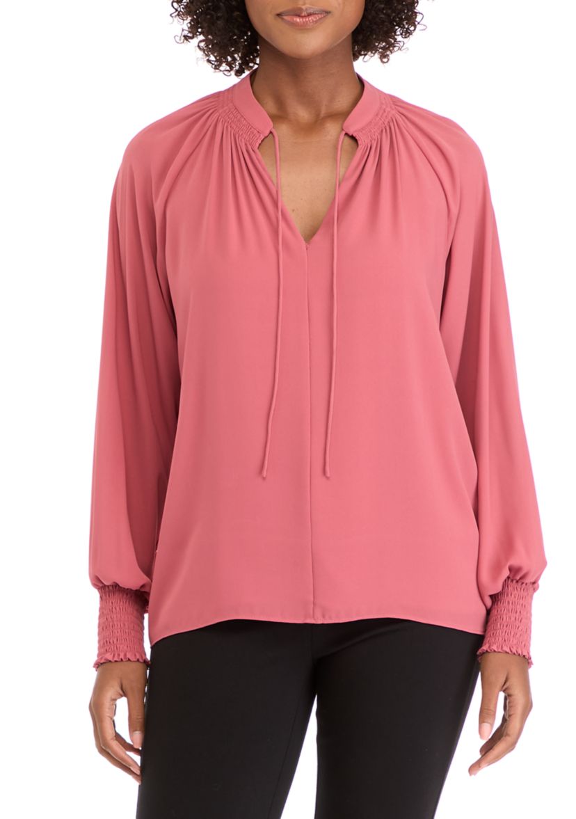  Womens Blouson Sleeve V-Neck Blouse 