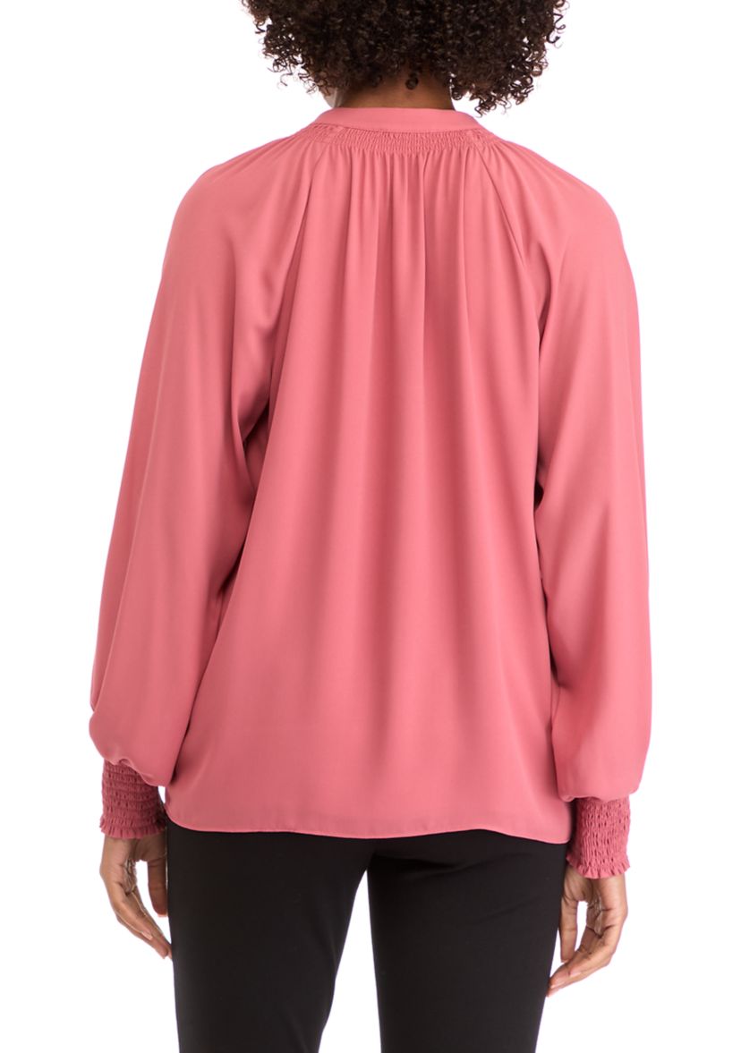  Womens Blouson Sleeve V-Neck Blouse 