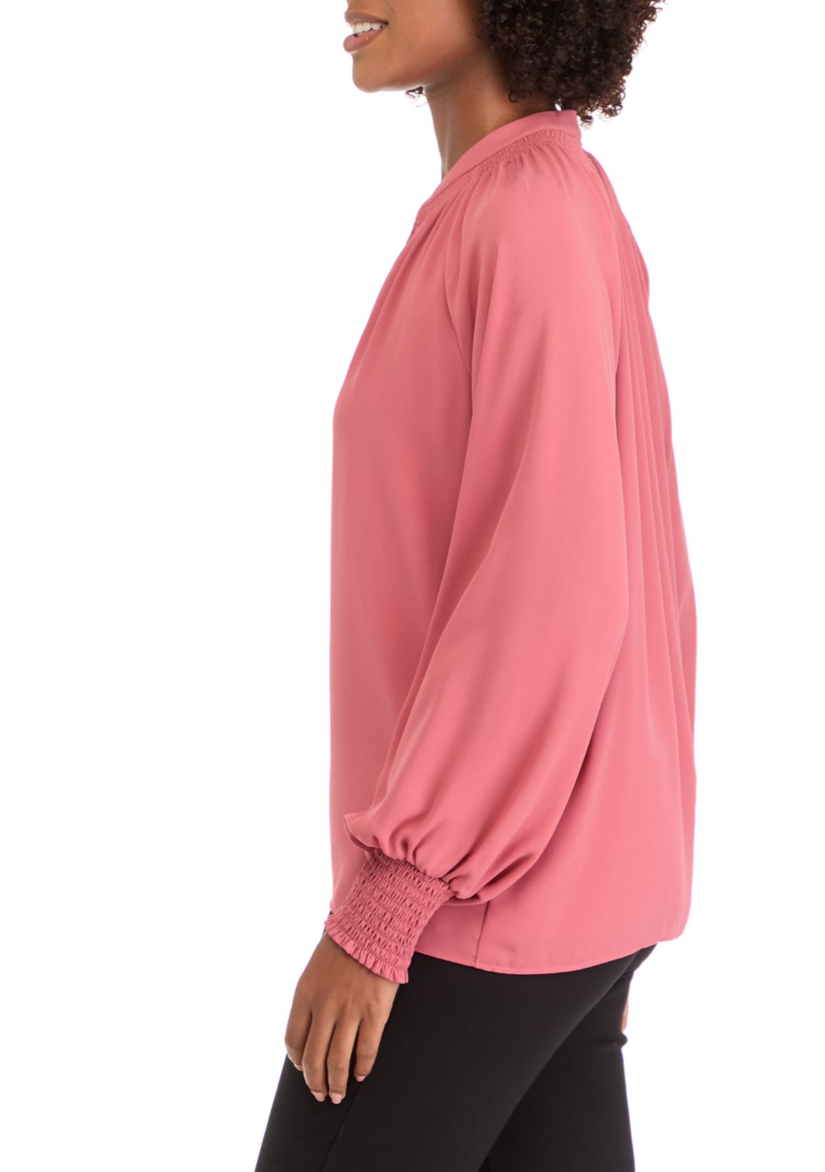  Womens Blouson Sleeve V-Neck Blouse 