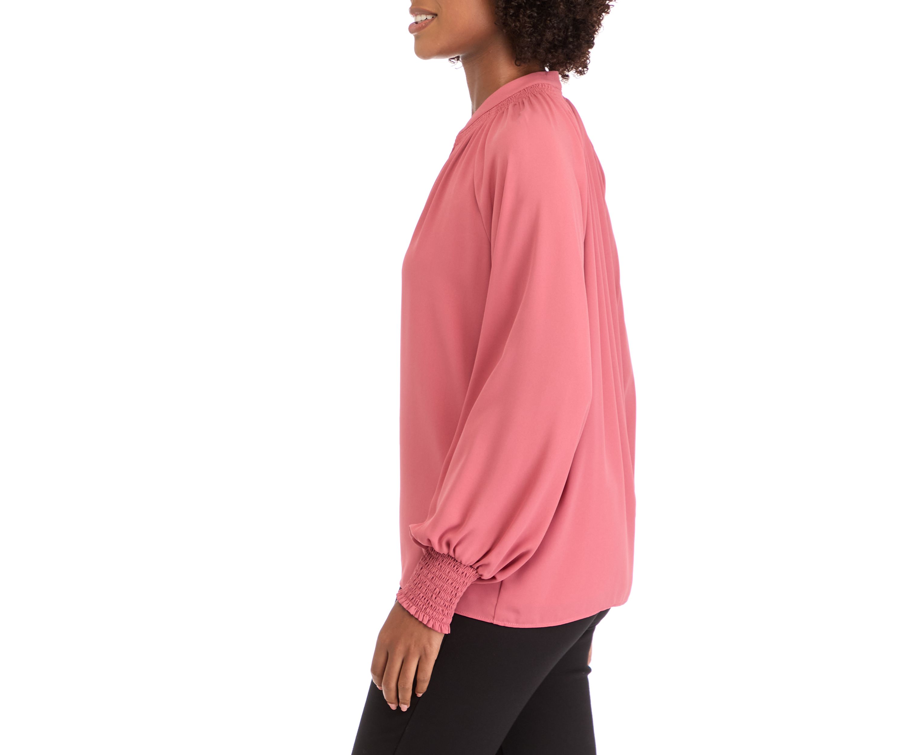  Womens Blouson Sleeve V-Neck Blouse 