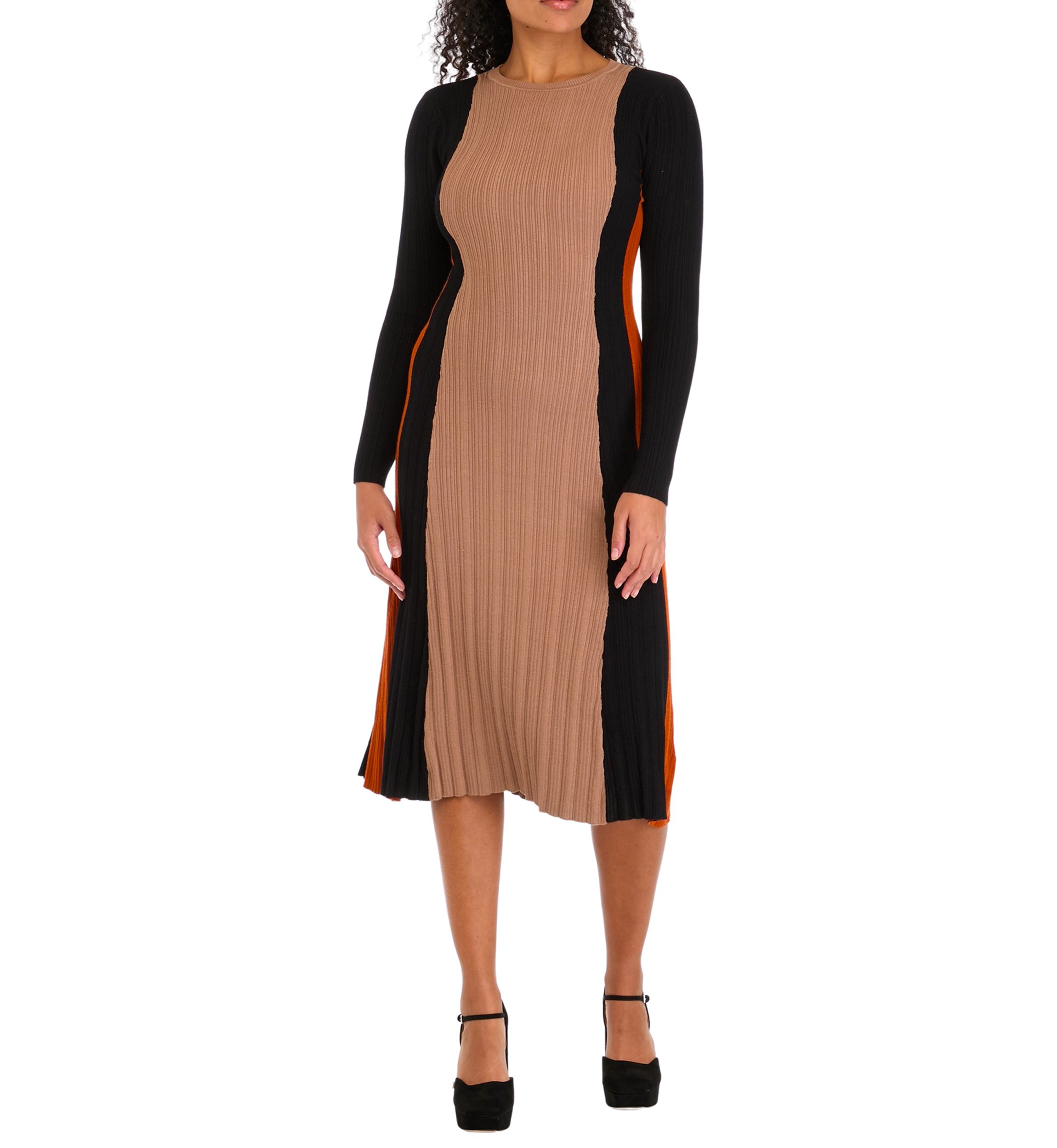 Womens Veritcal Color Blocked Ribbed Knit Dress