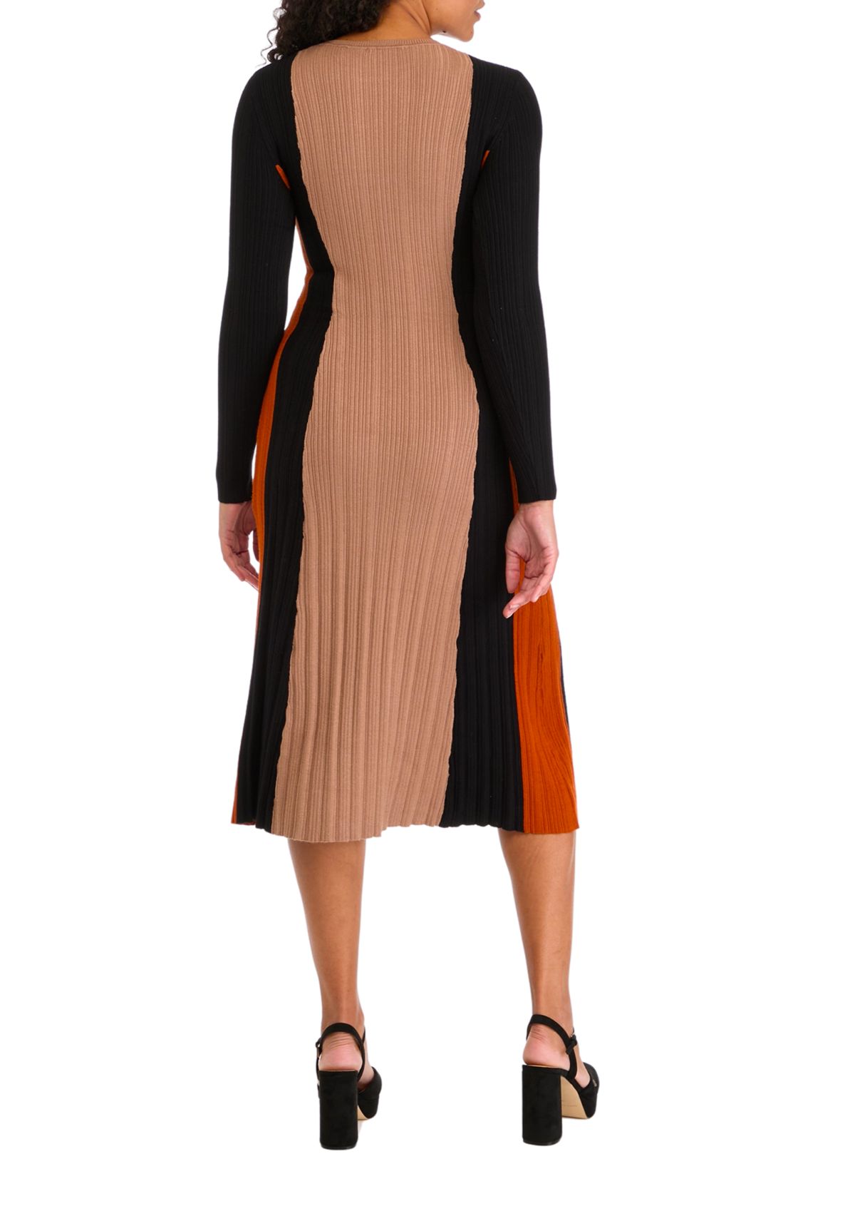 Womens Veritcal Color Blocked Ribbed Knit Dress