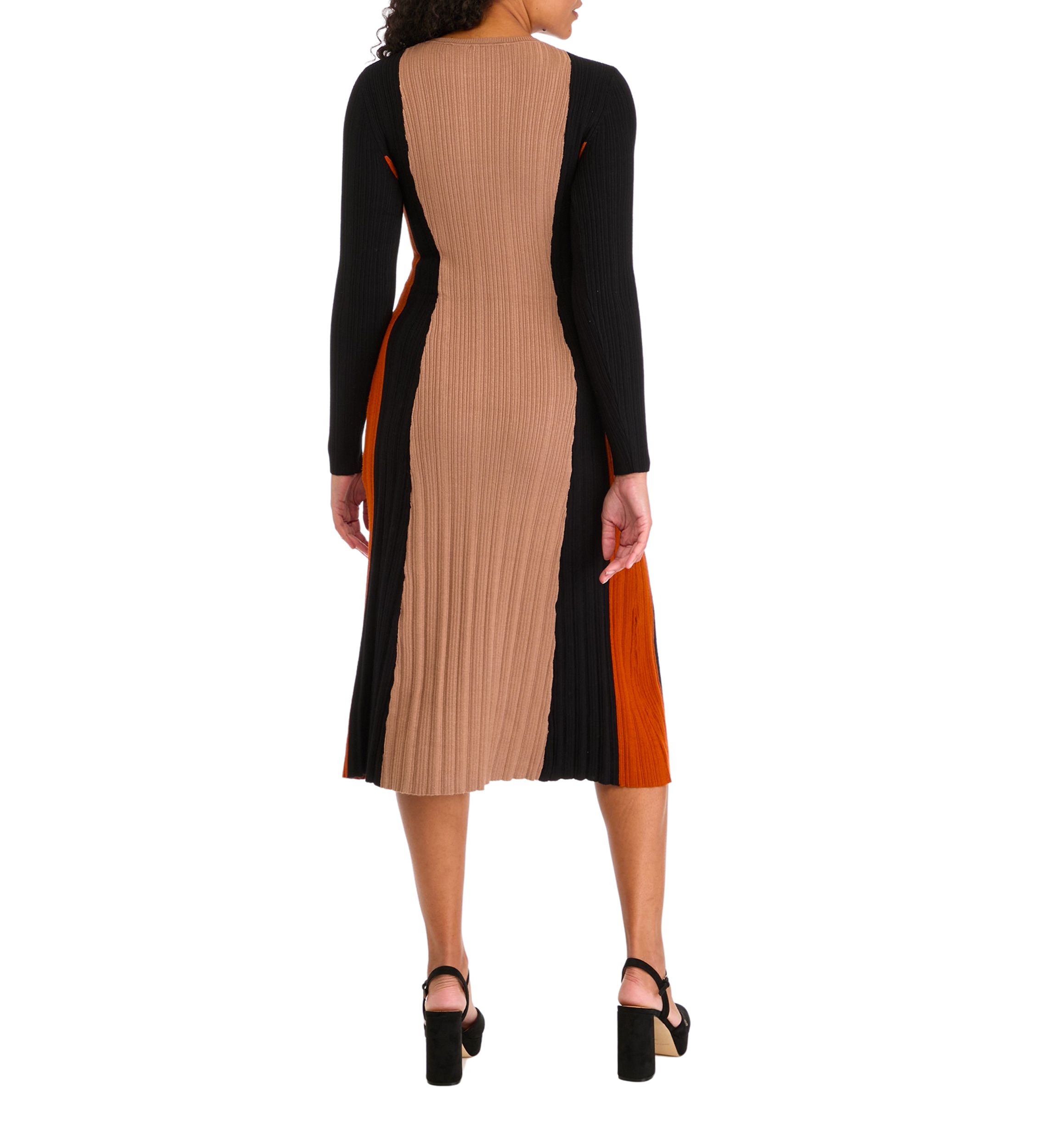 Womens Veritcal Color Blocked Ribbed Knit Dress