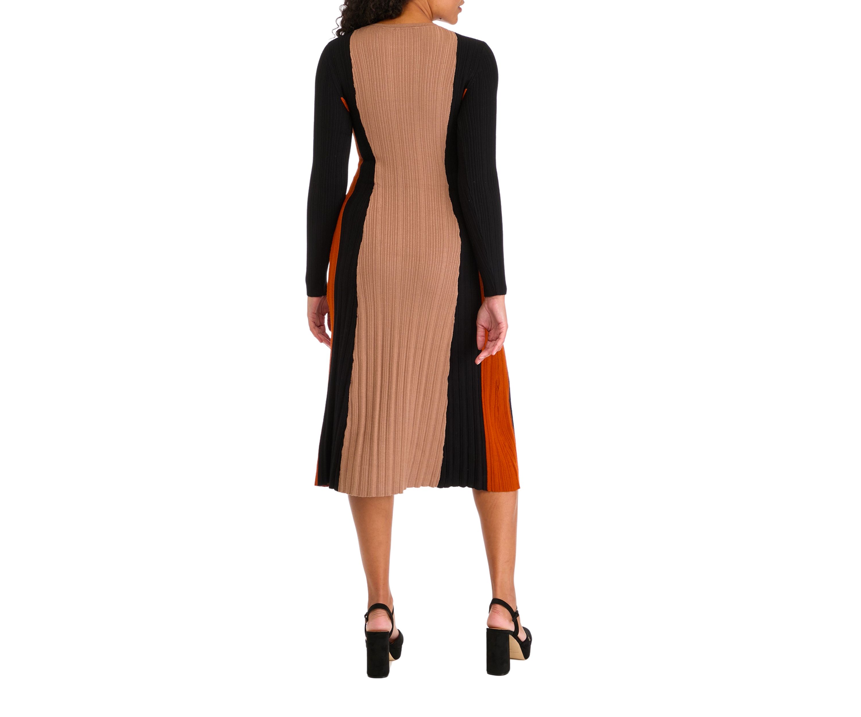 Womens Veritcal Color Blocked Ribbed Knit Dress