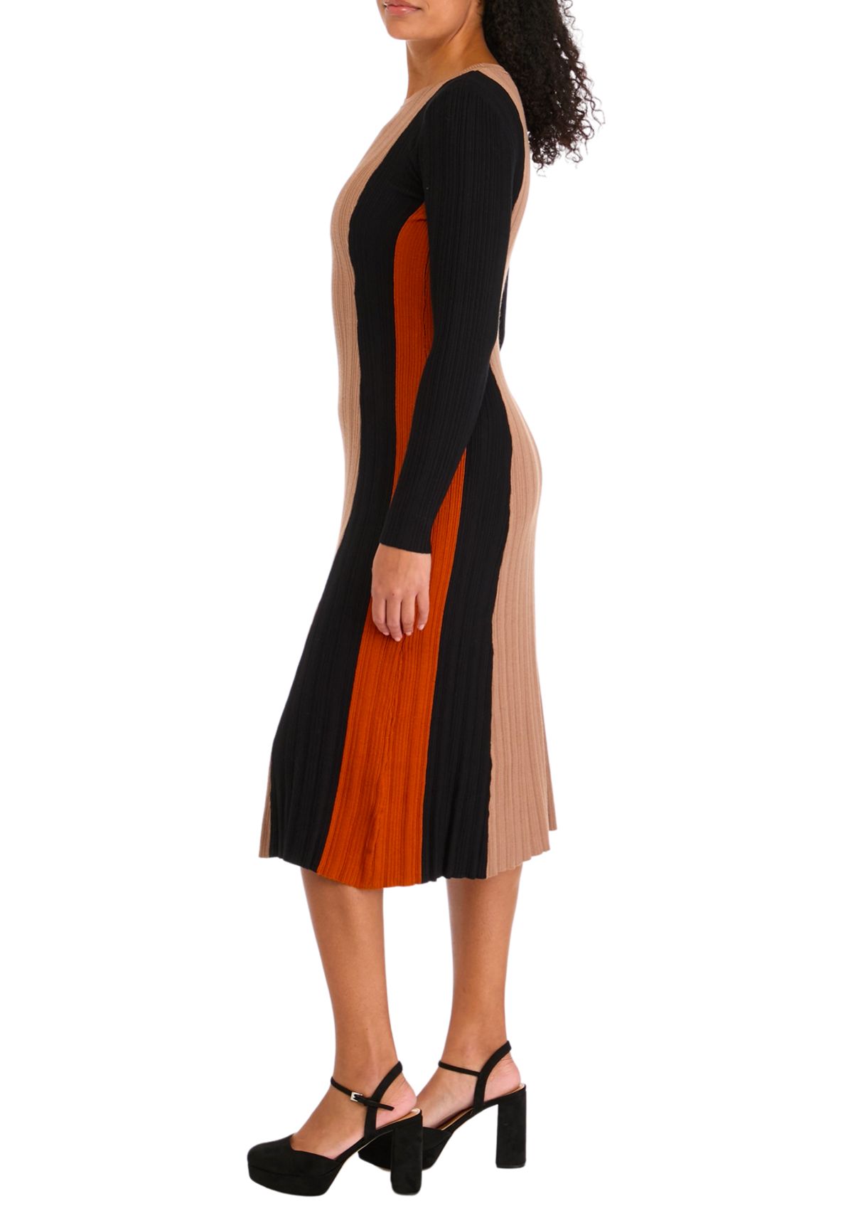 Womens Veritcal Color Blocked Ribbed Knit Dress