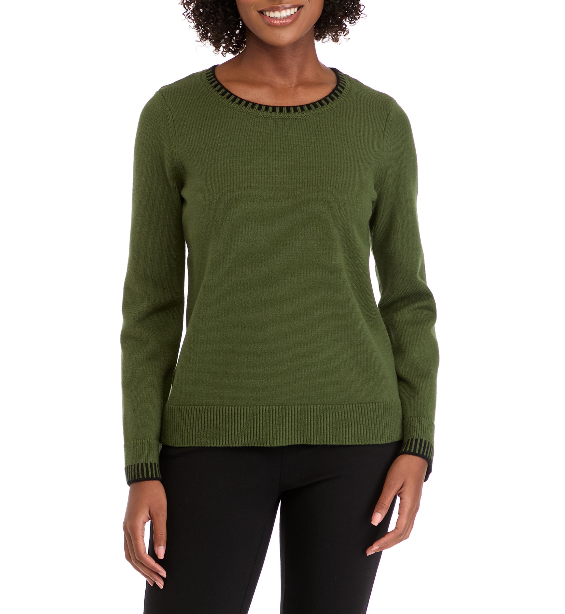 Womens Long Sleeve Crew Neck Whipstitch Top