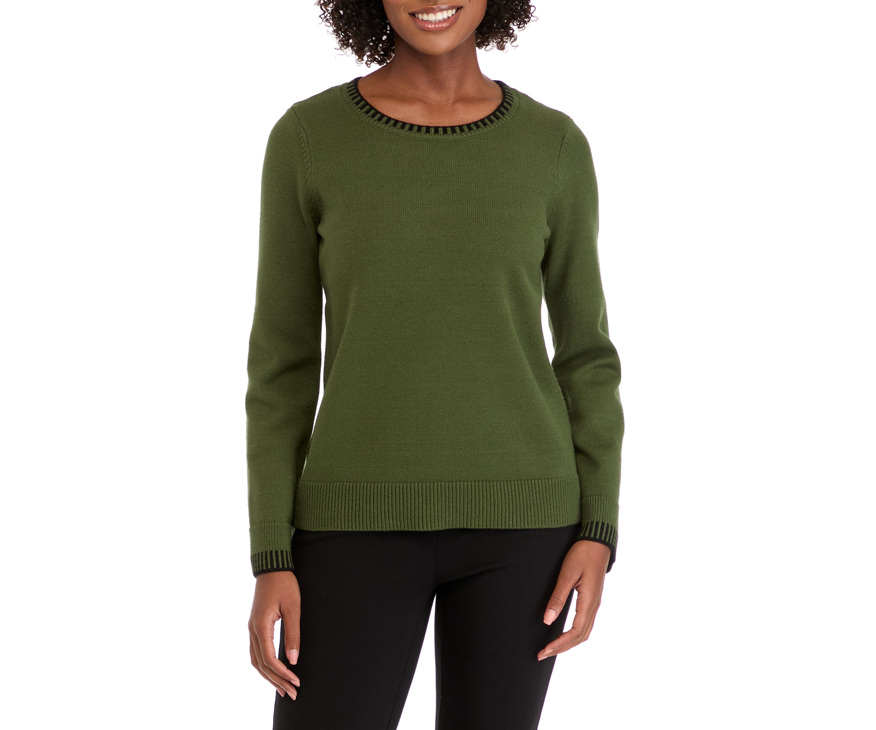 Womens Long Sleeve Crew Neck Whipstitch Top