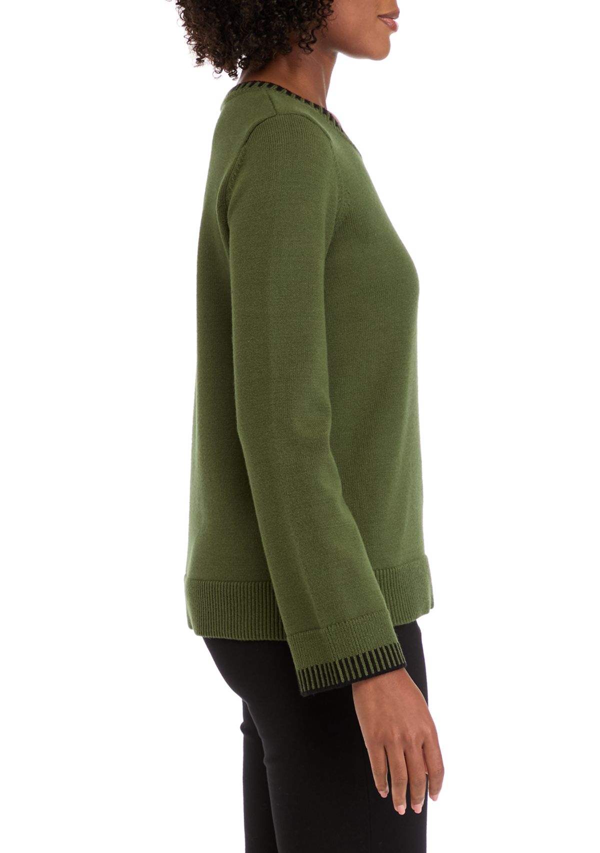 Womens Long Sleeve Crew Neck Whipstitch Top