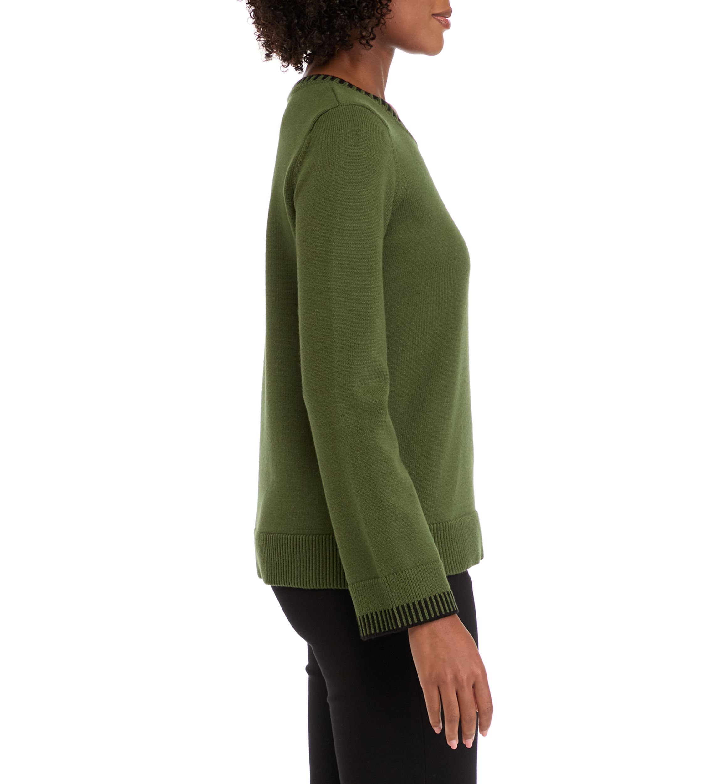 Womens Long Sleeve Crew Neck Whipstitch Top