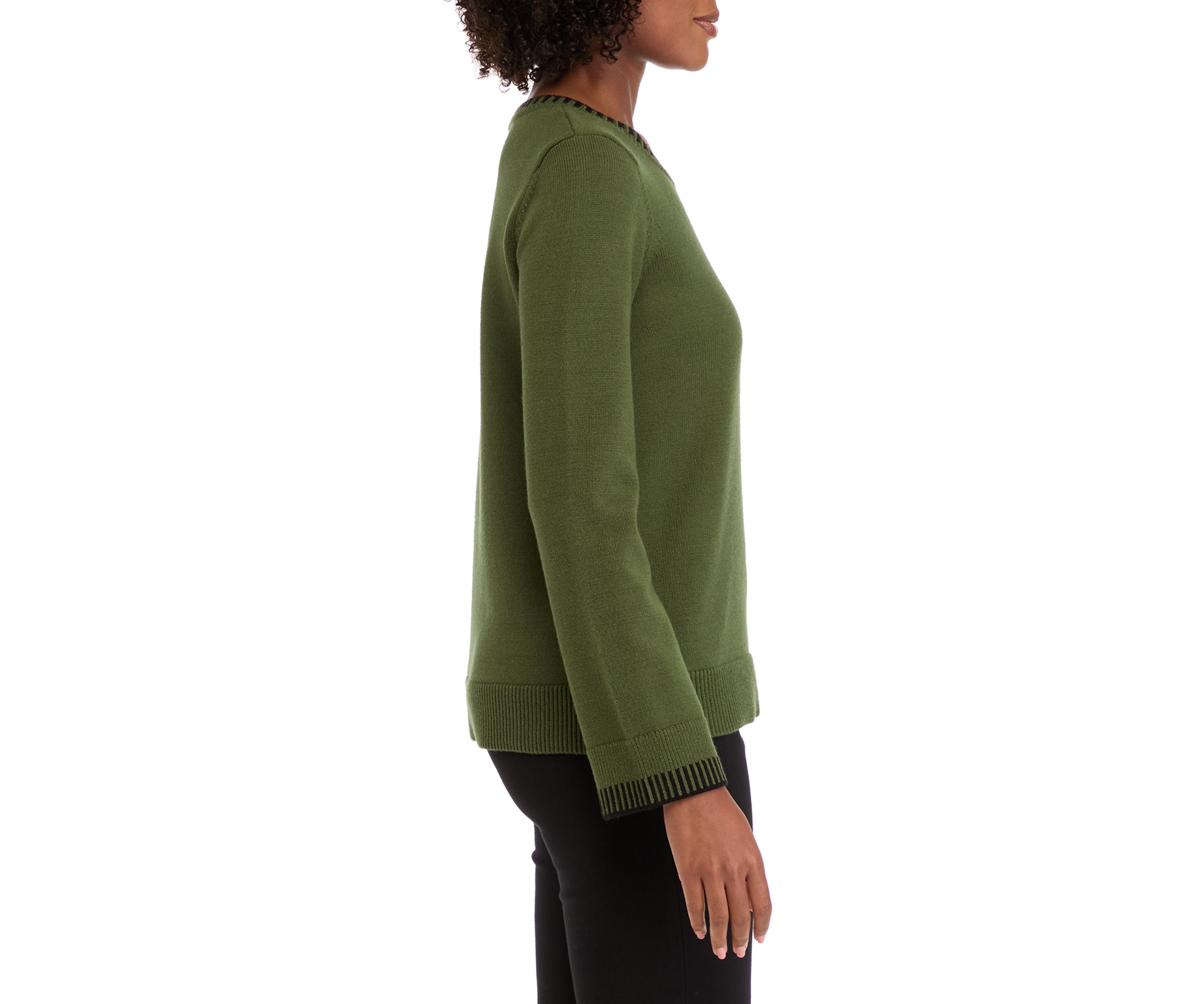 Womens Long Sleeve Crew Neck Whipstitch Top