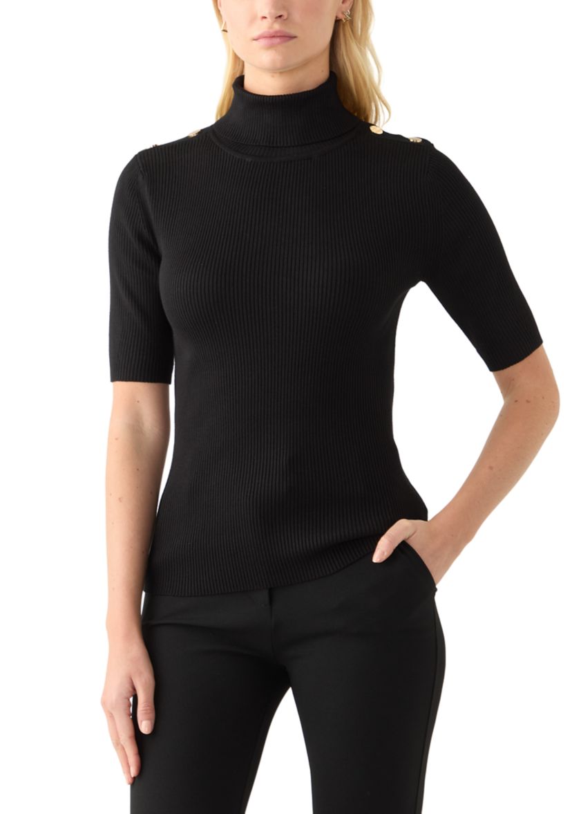 Womens Elbow Sleeve Turtleneck Ribbed Sweater
