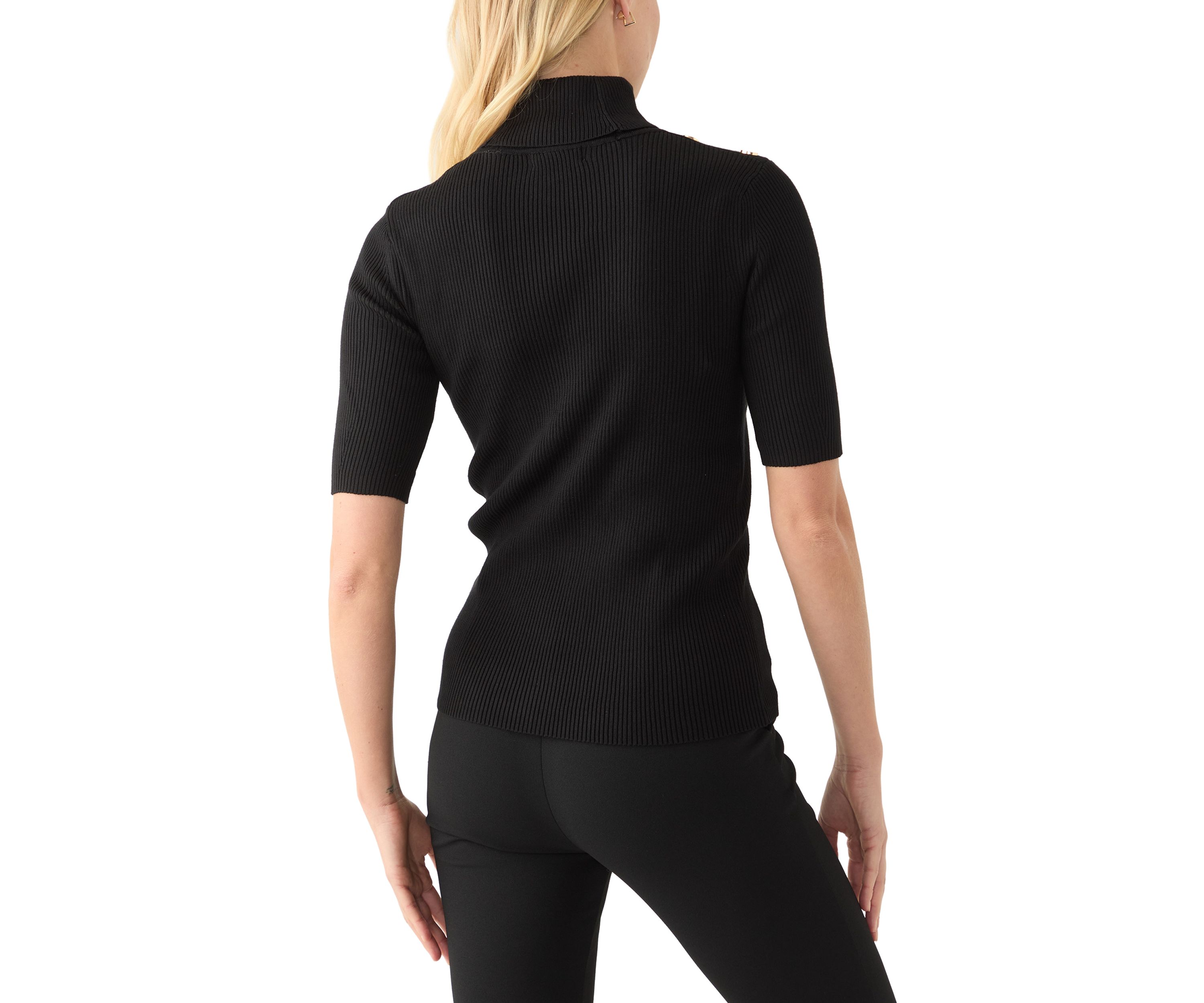 Womens Elbow Sleeve Turtleneck Ribbed Sweater